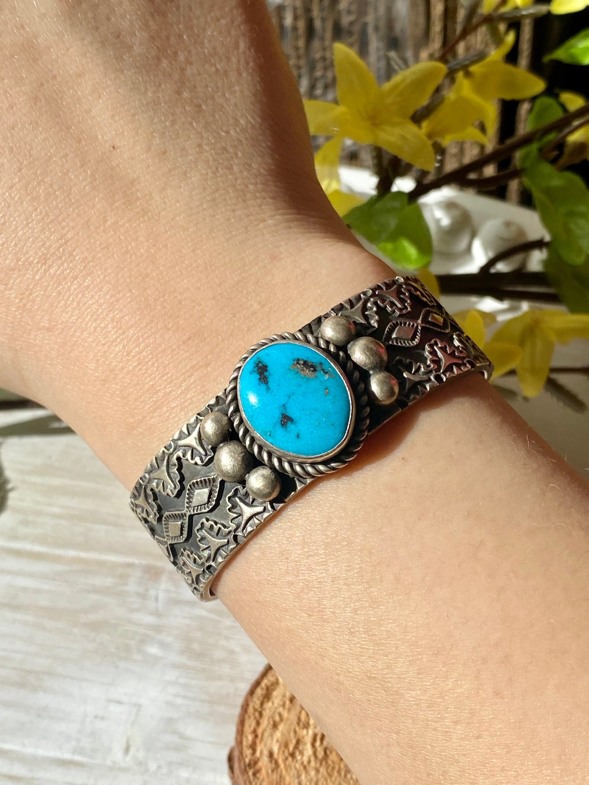 Vintage Kevin Ramone Kingman Turquoise & Sterling Silver Cuff Bracelet