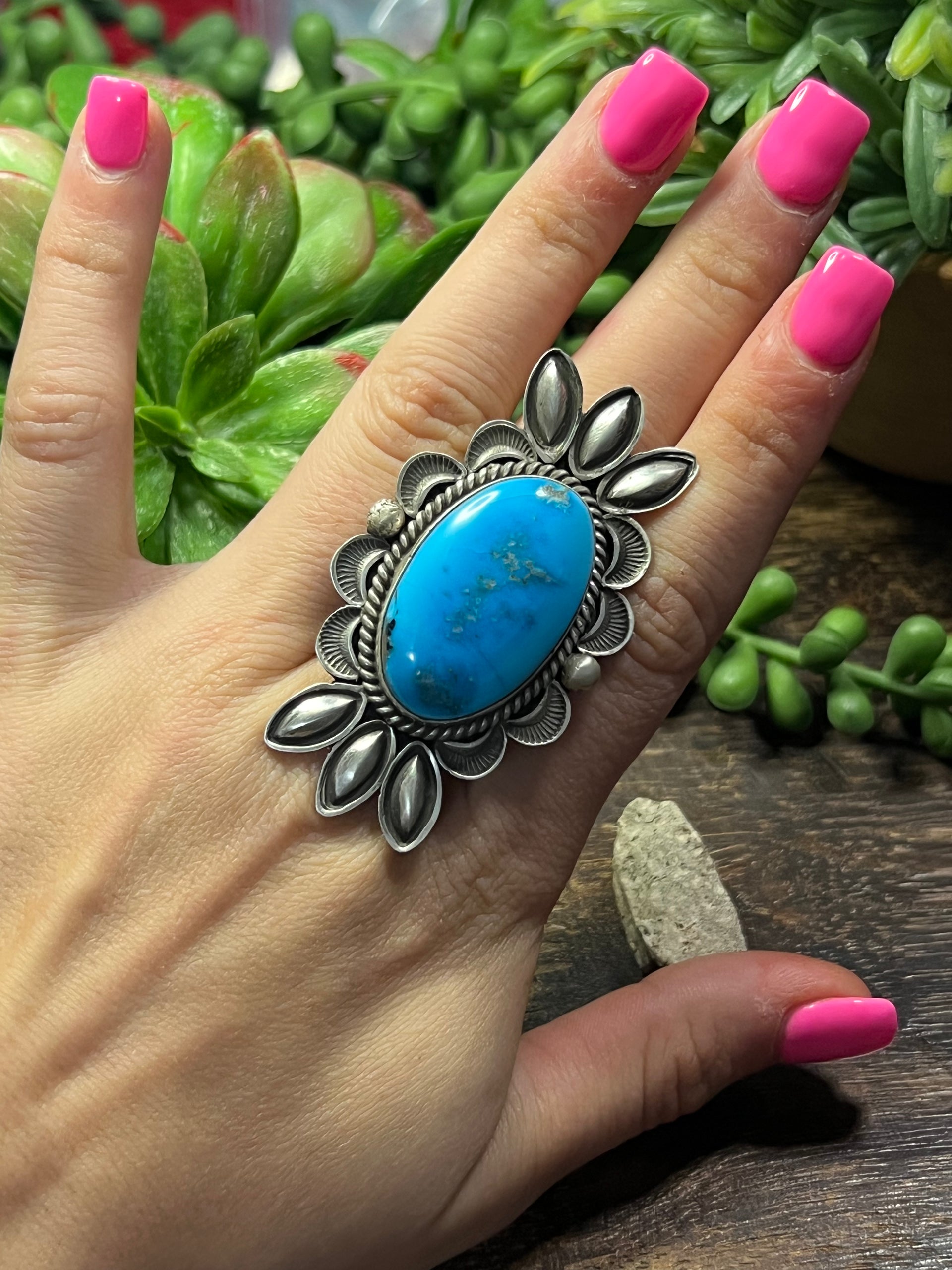 Alex Sanchez Blue Bird Turquoise & Sterling Silver Adjustable Ring