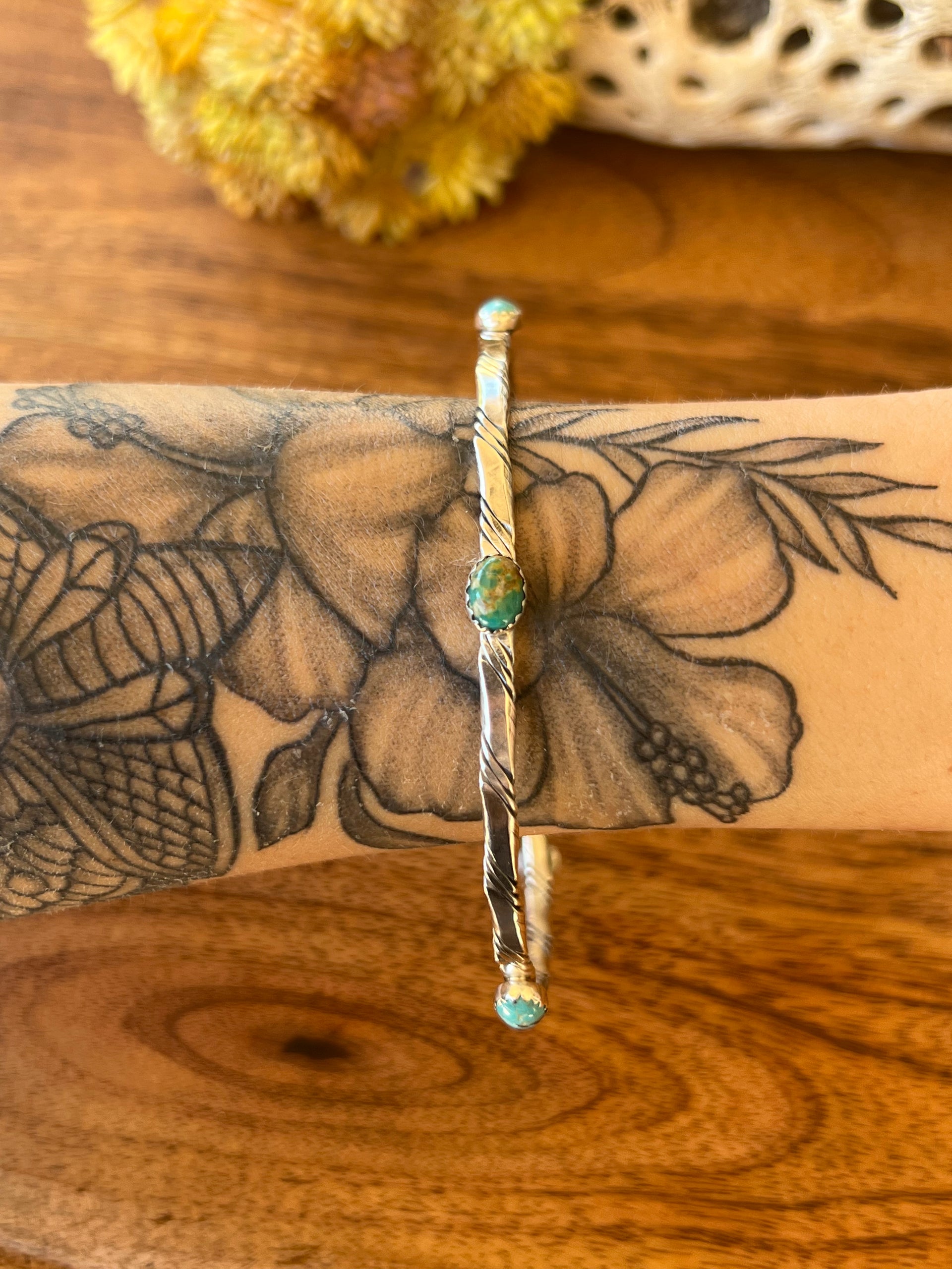 Navajo Made Kingman Turquoise & Sterling Silver Bangle Bracelet