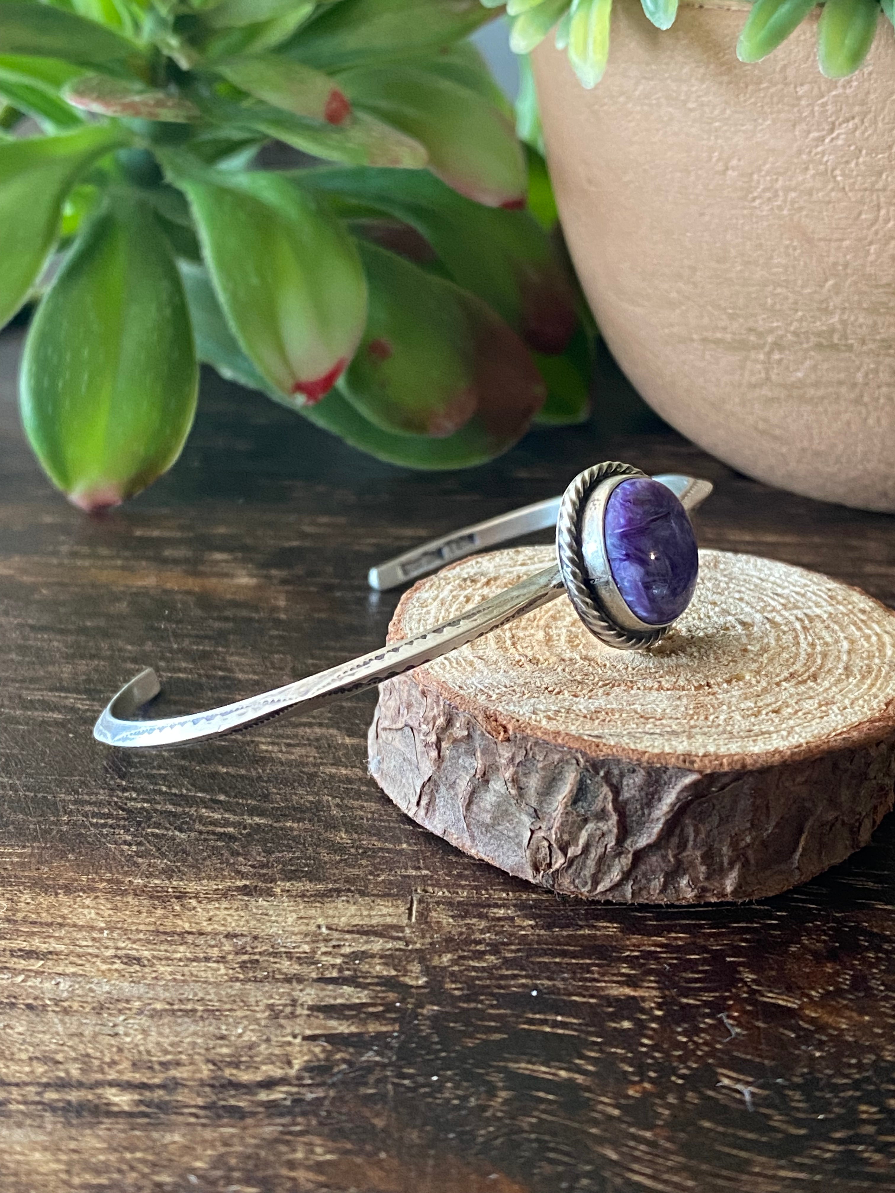 Navajo Made Charoite & Sterling Silver Cuff Bracelet