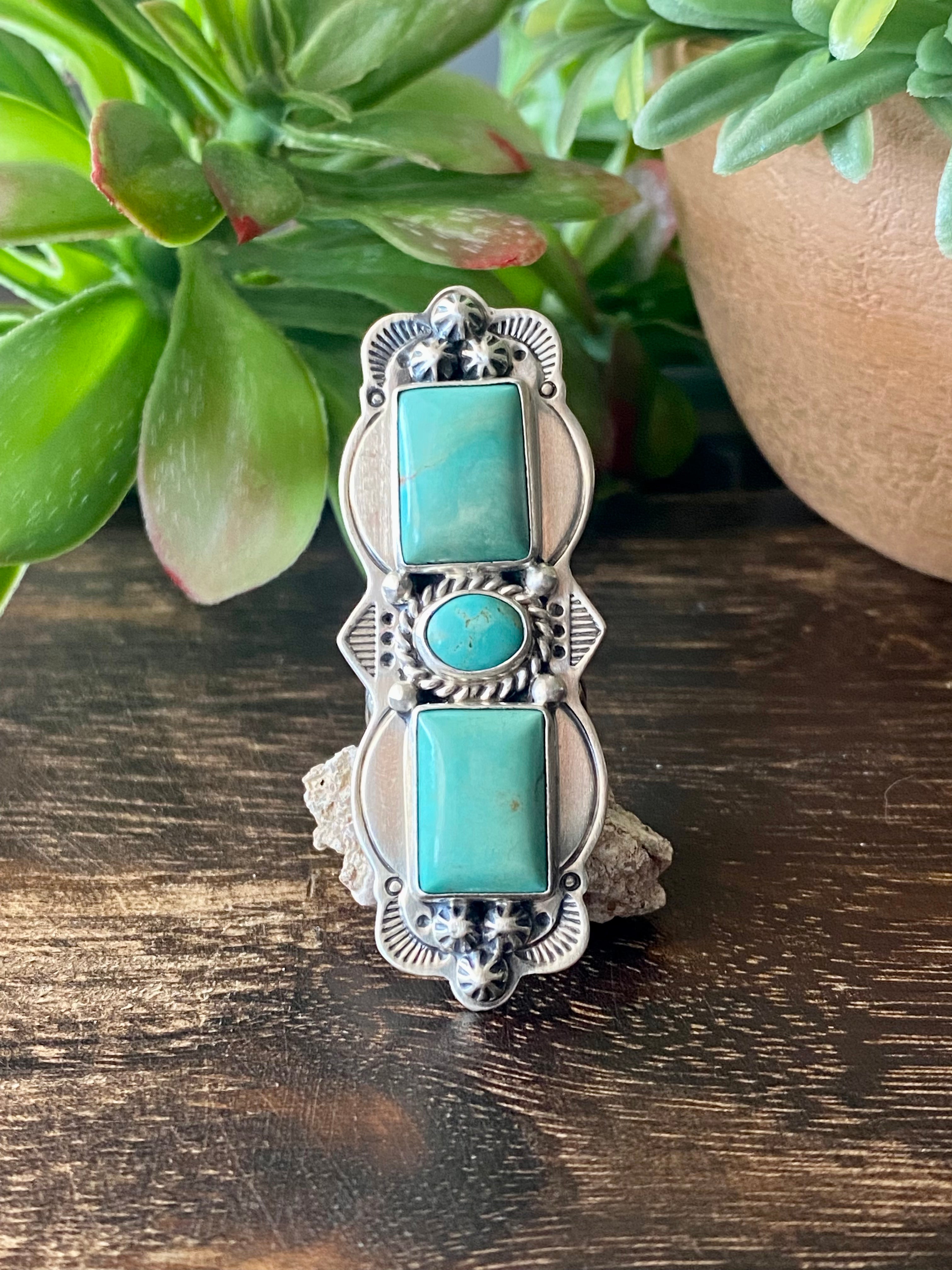 Navajo Made Kingman Turquoise & Sterling Silver Ring Size 5.5