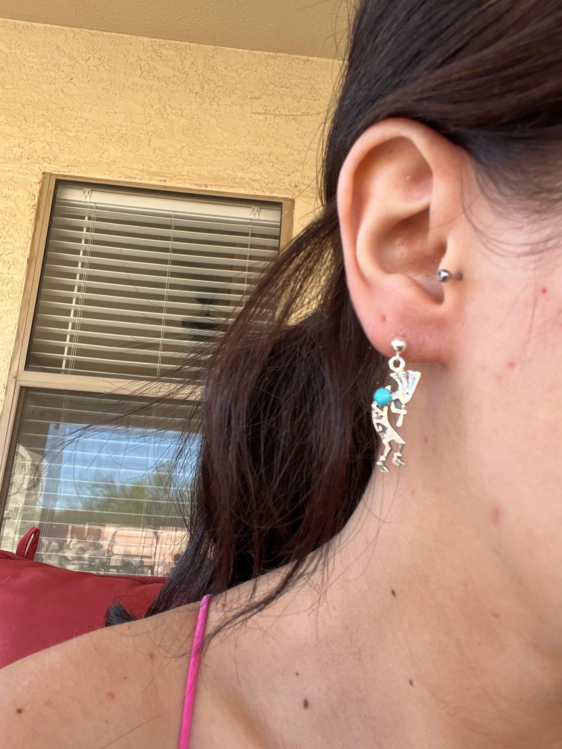 Shirley Henry Kingman Turquoise & Sterling Silver Post Dangle Earrings