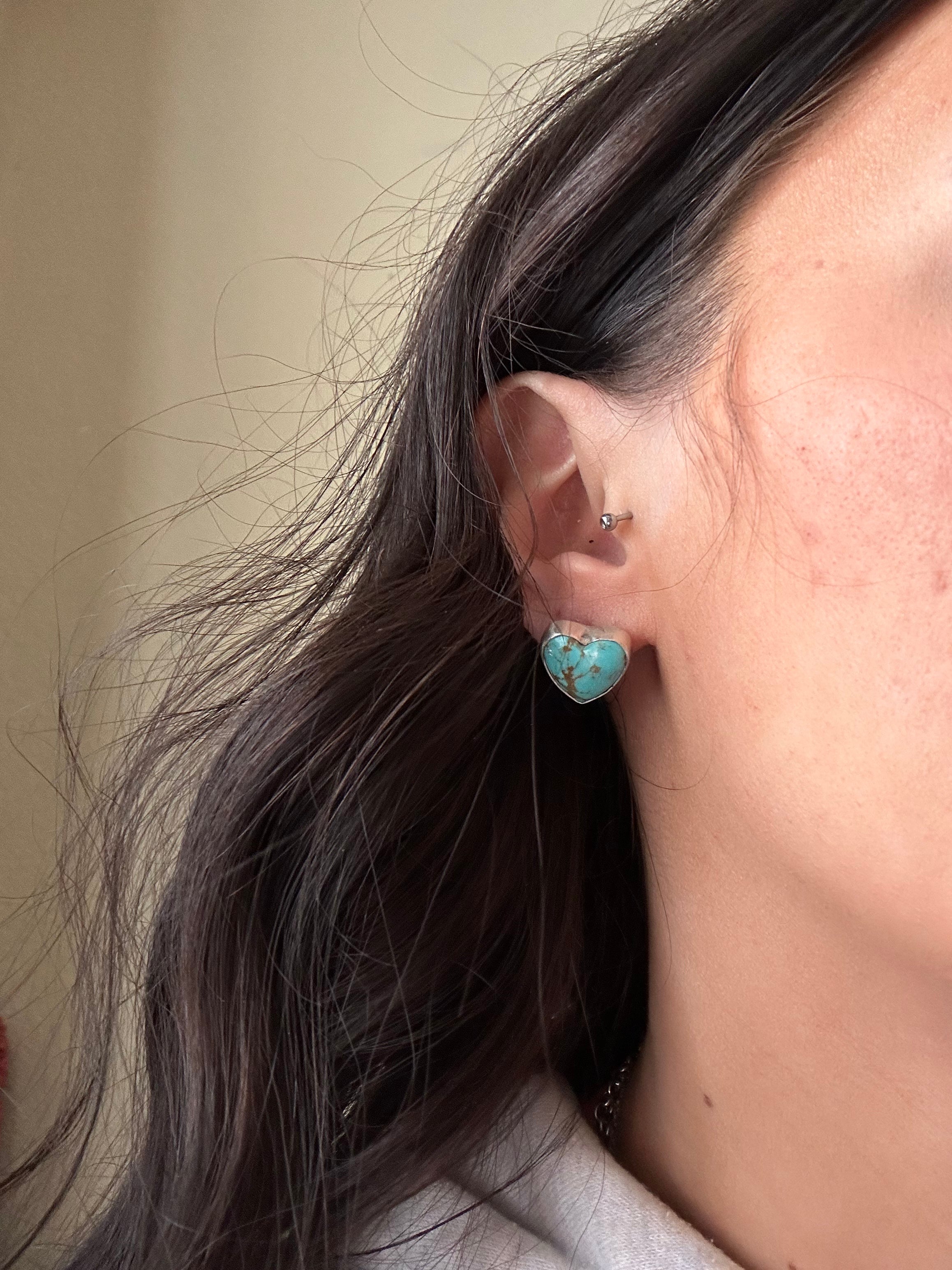 Elouise Kee Royston Turquoise & Sterling Silver Heart Post Earrings