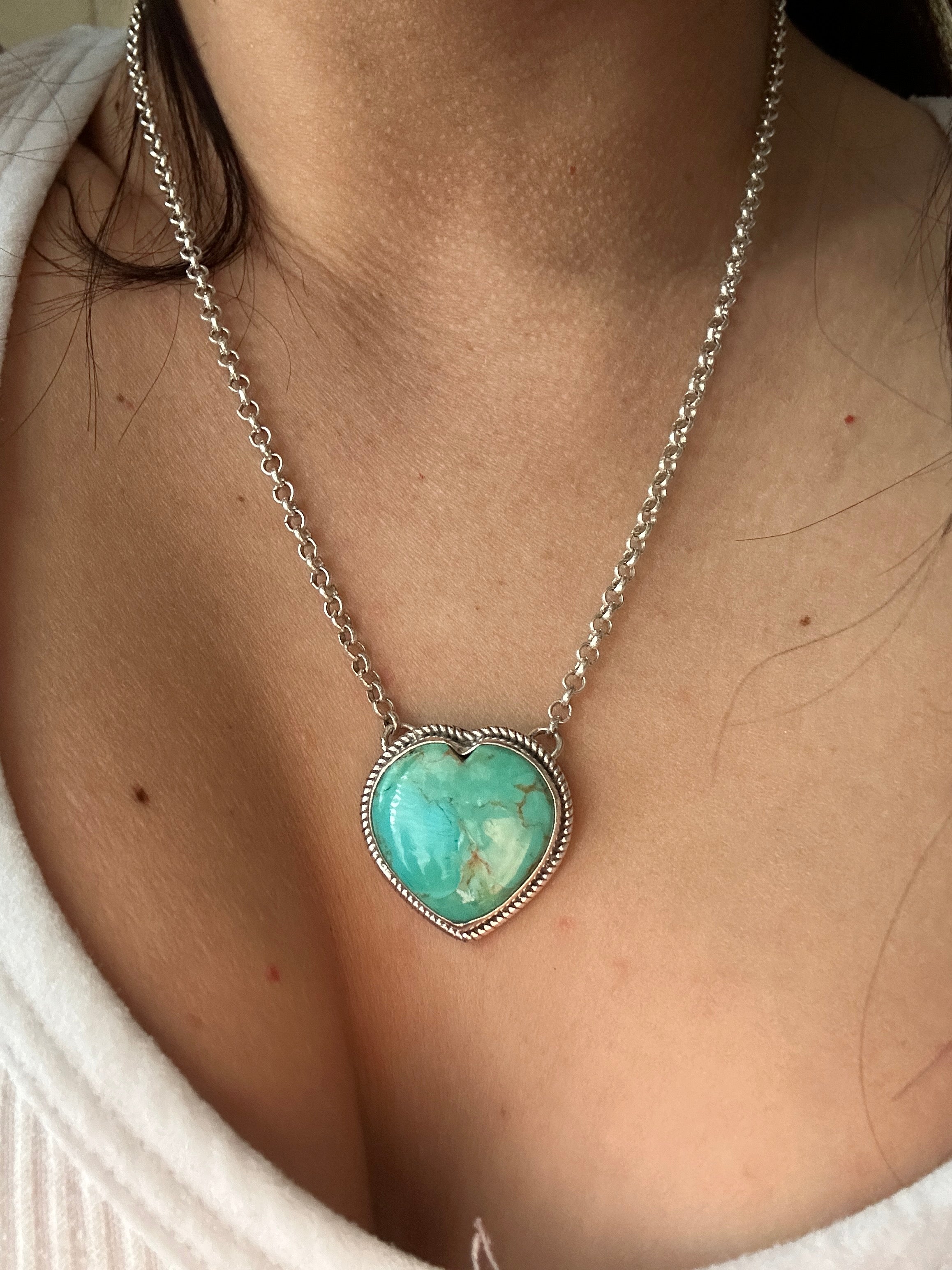 Southwest Made Turquoise & Sterling Silver Heart Necklace