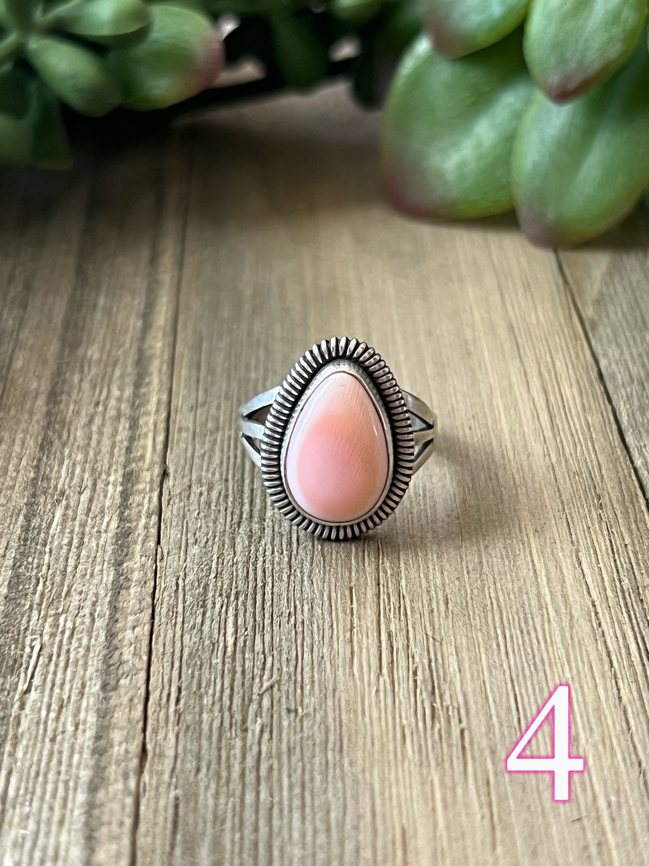 Navajo Made Pink Conch & Sterling Silver Ring