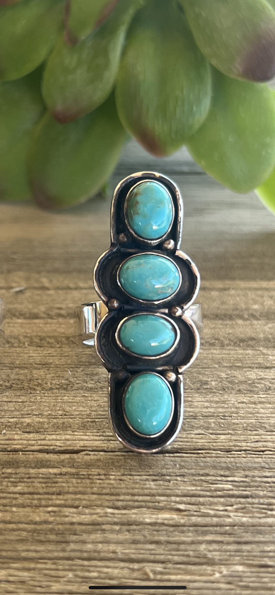Southwest Made Kingman Turquoise & Sterling Silver Shadowbox Adjustable Ring