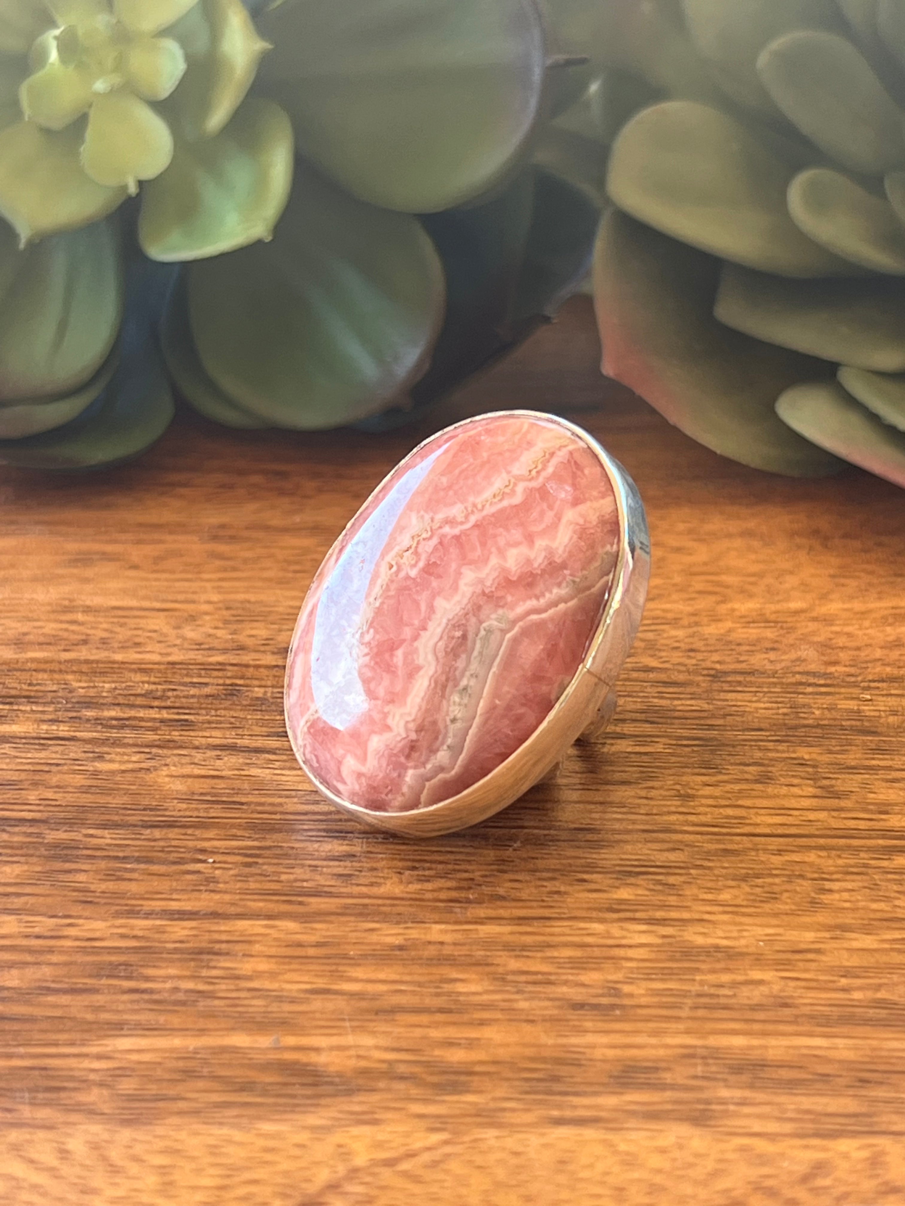 Navajo Made Rhodochrosite & Sterling Silver Ring Size 7.25