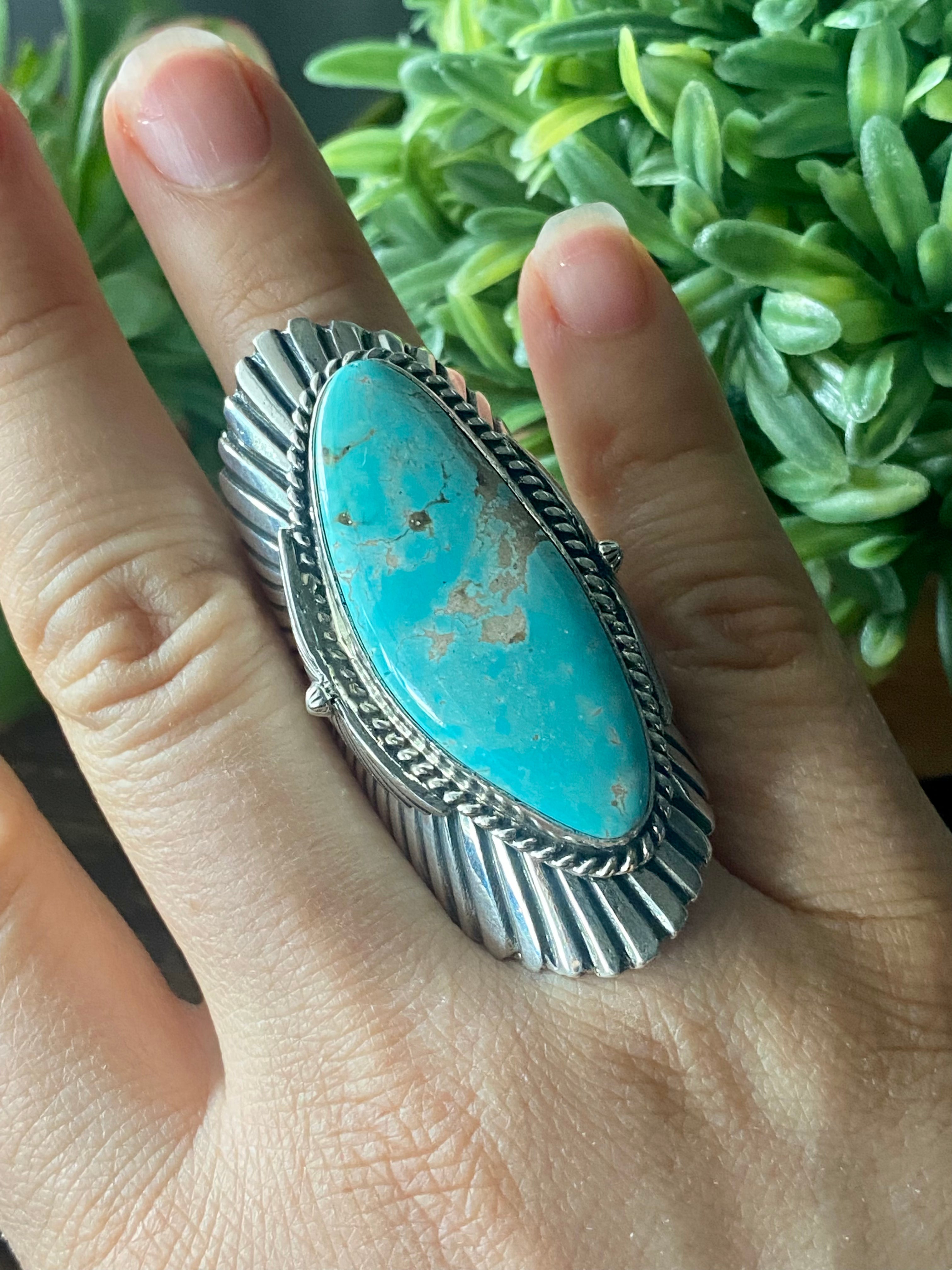 Robert Shakey Royston Turquoise & Sterling Silver Ring Size 10.75