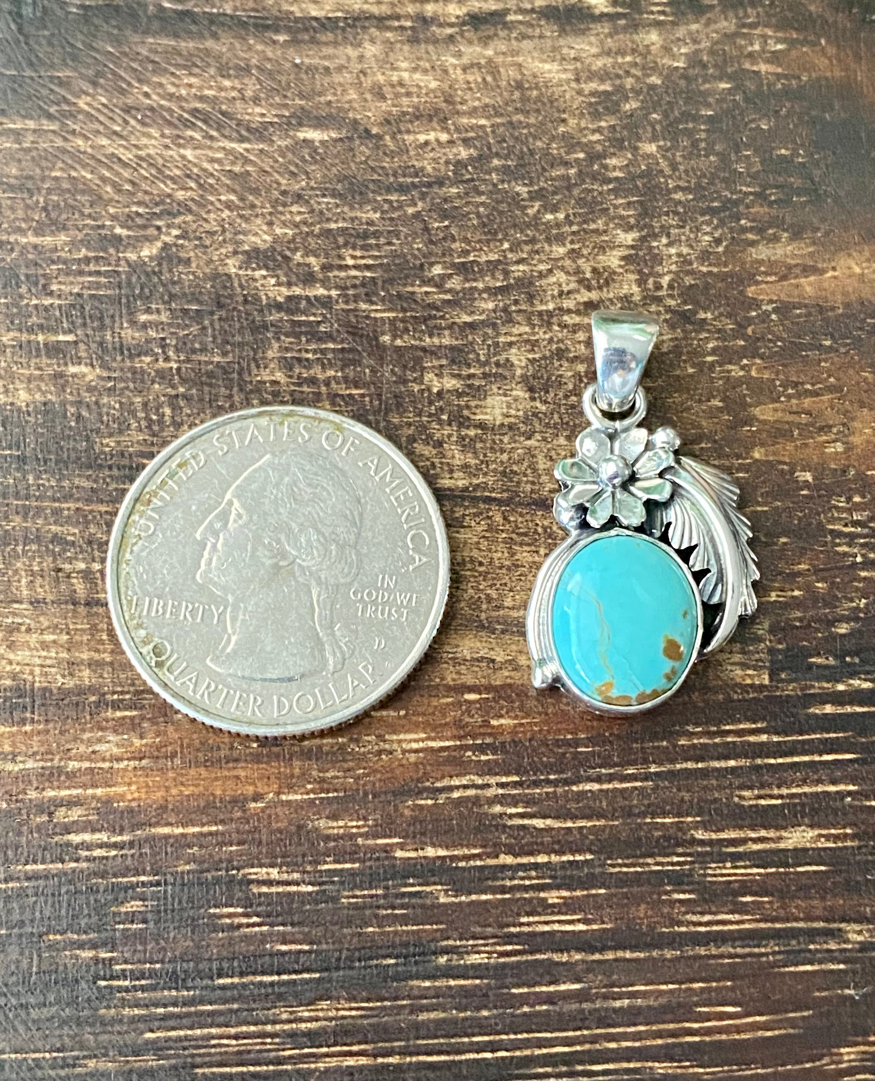 Navajo Made Kingman Turquoise & Sterling Silver Pendant