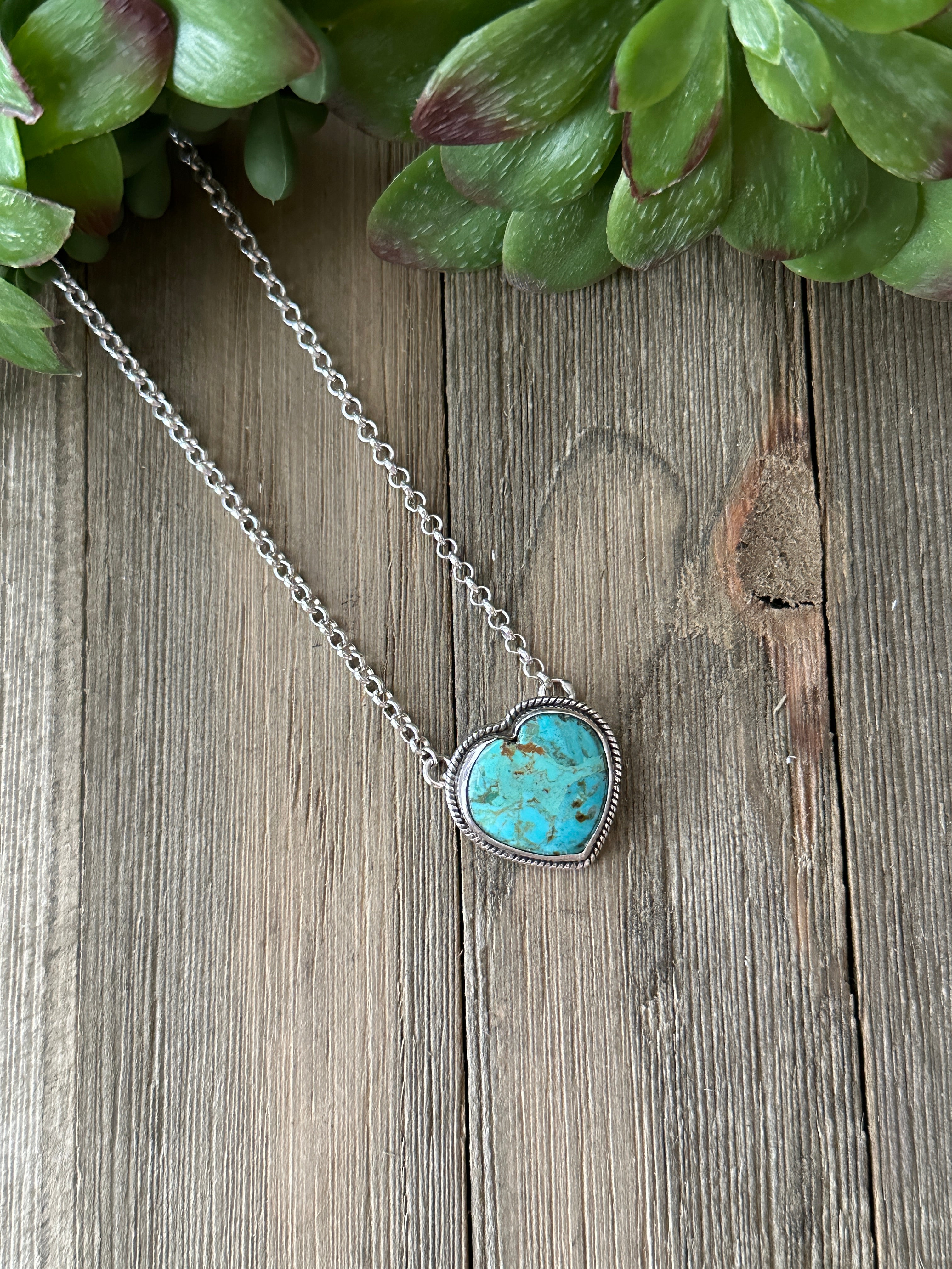 Southwest Made Turquoise & Sterling Silver Heart Necklace