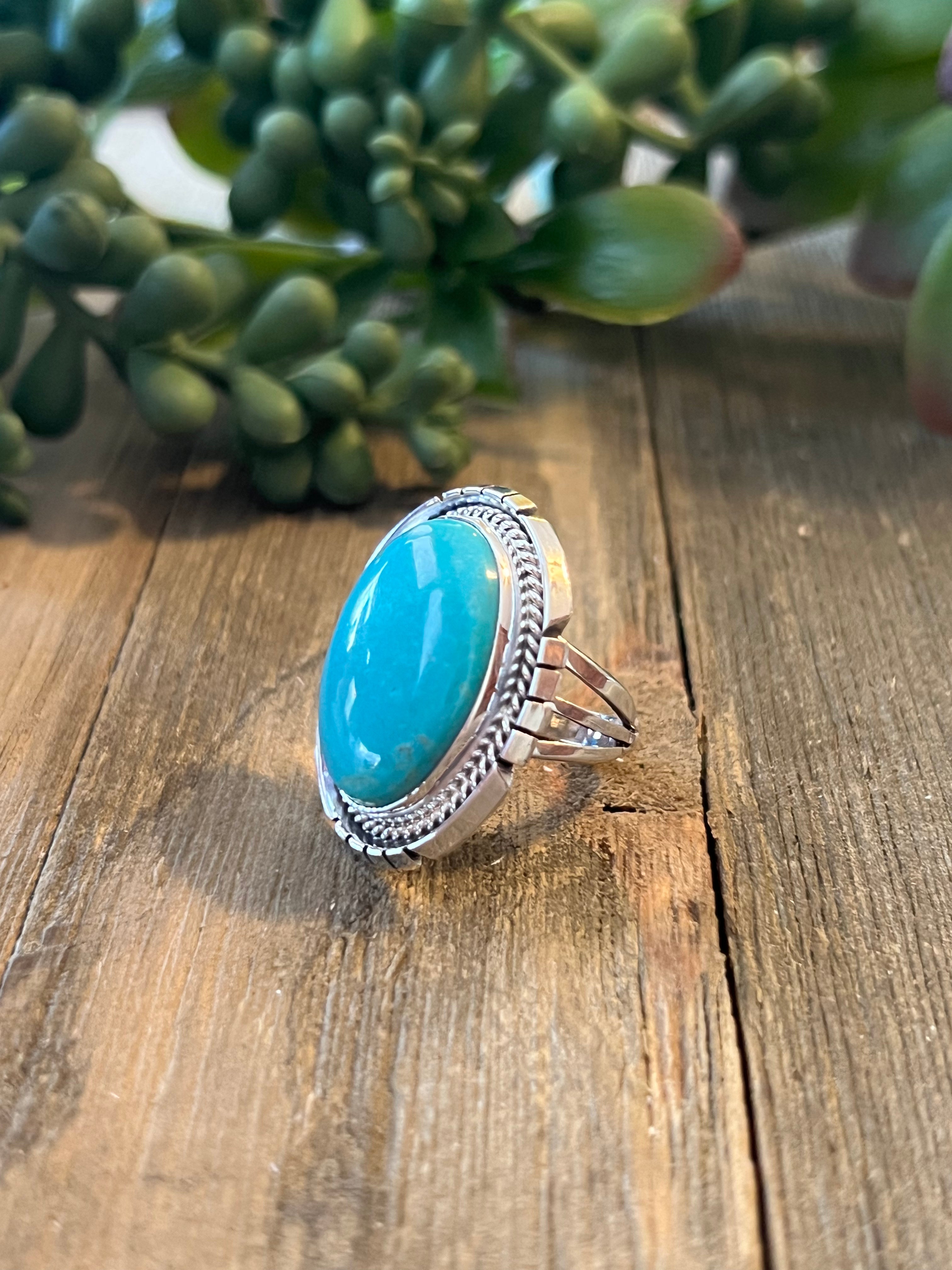 Navajo Made Kingman Turquoise & Sterling Silver Ring Size 6