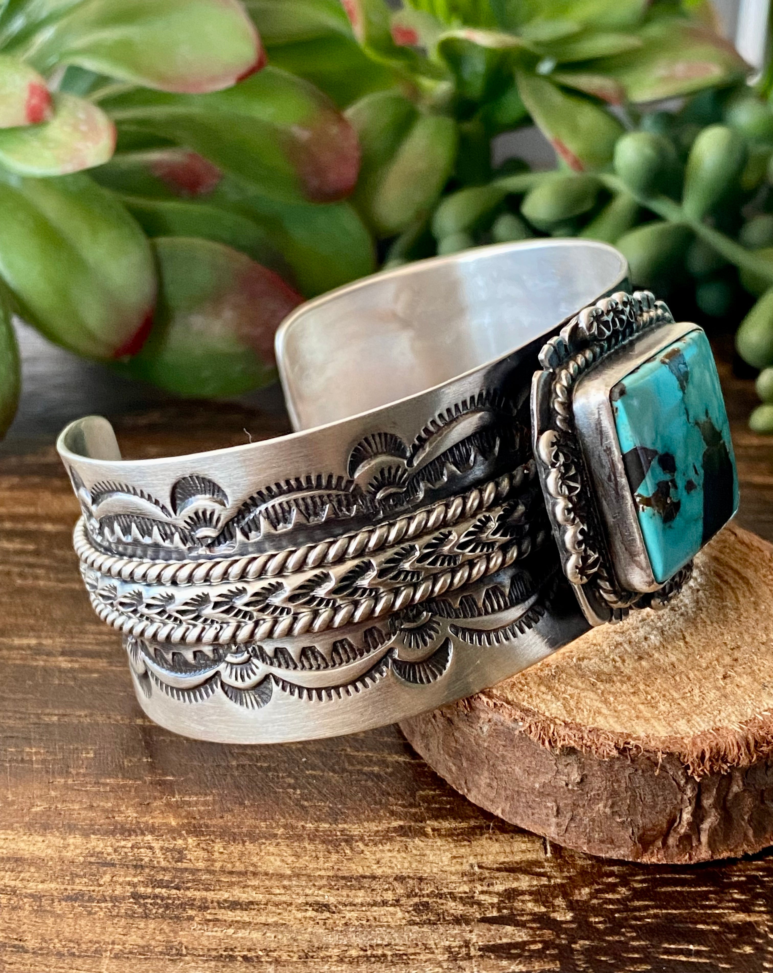 J Nelson Carico Lake Turquoise & Sterling Silver Cuff Bracelet