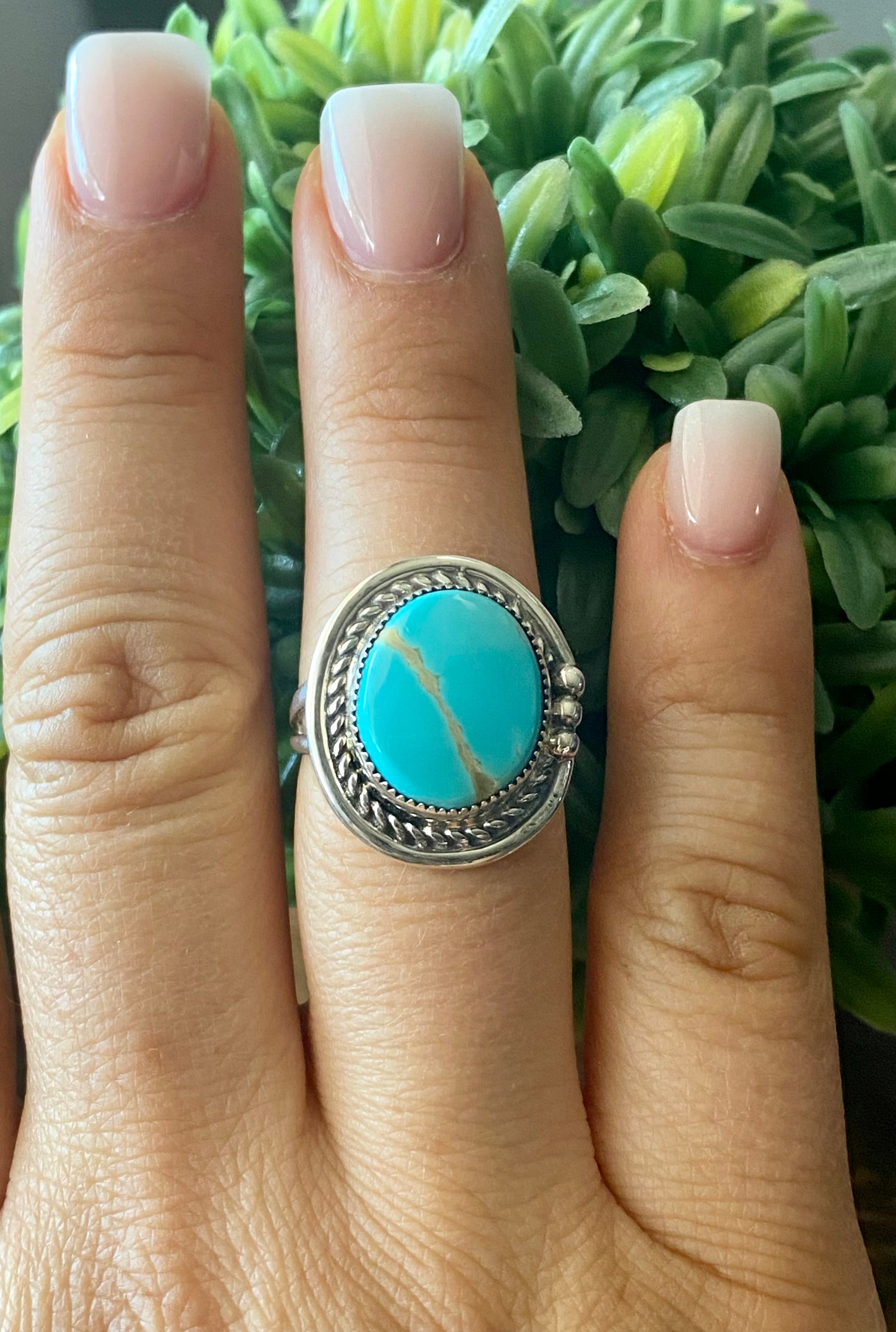 Navajo Made Royston Turquoise & Sterling Silver Ring Size 7.75