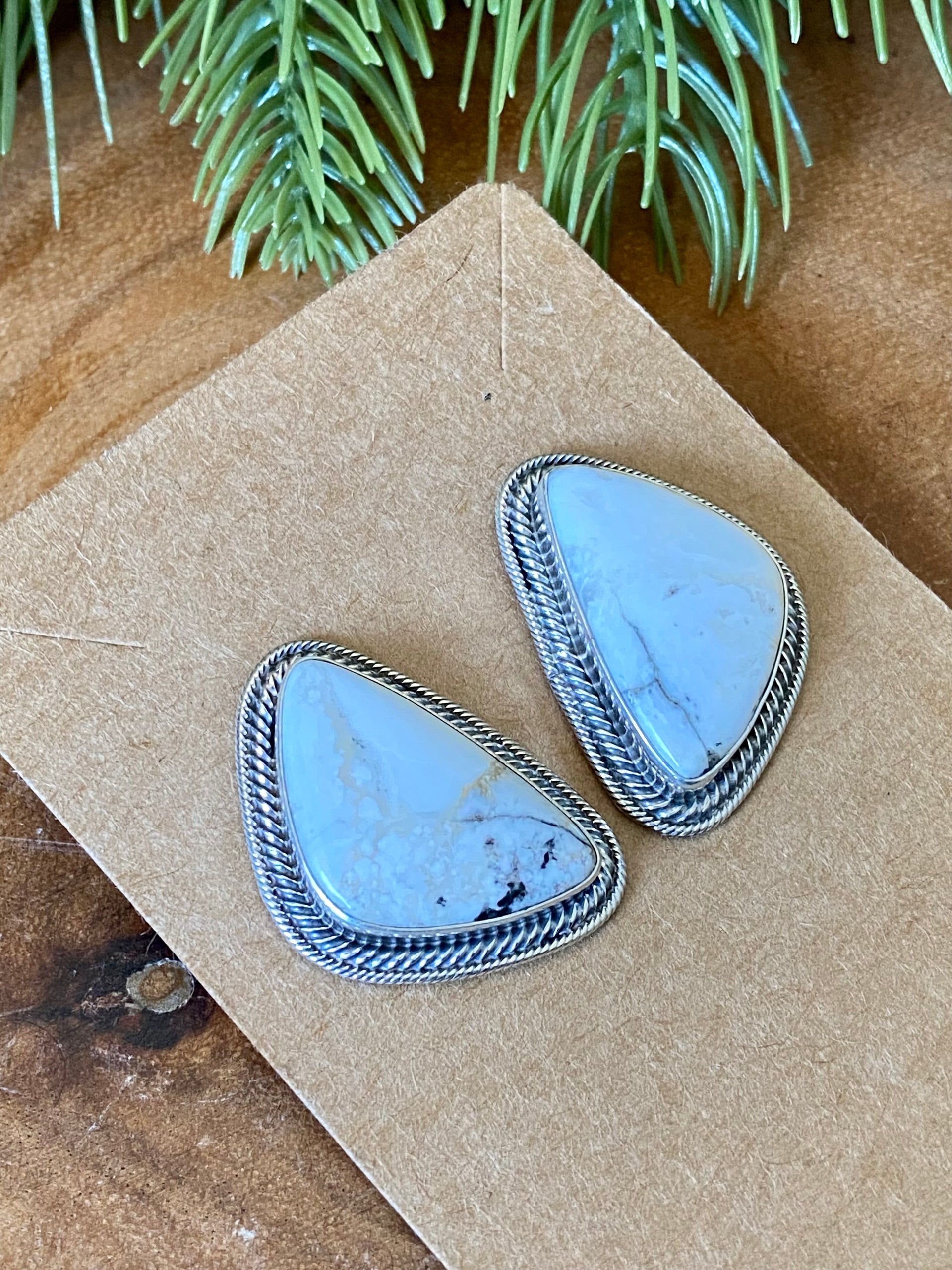 Mark Yazzie White Buffalo & Sterling Silver Post Earrings
