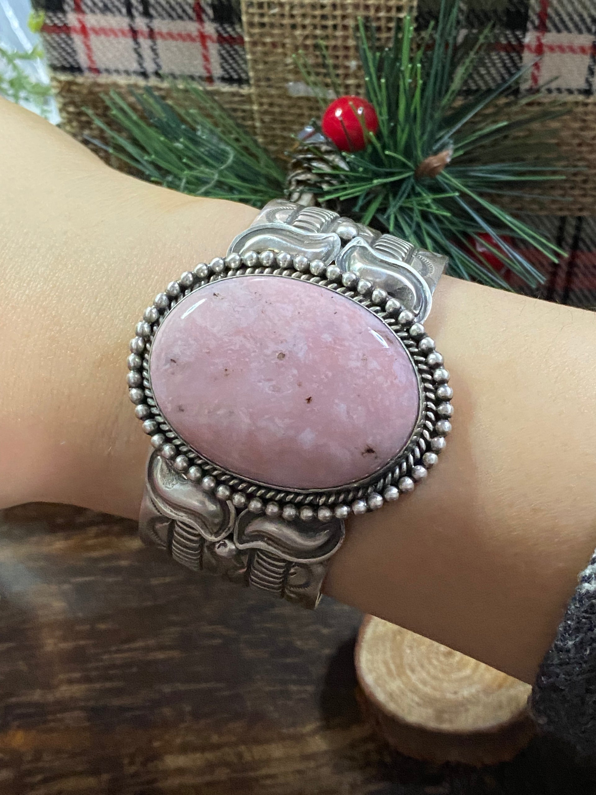 Alex Sanchez Pink Opal & Sterling Silver Cuff Bracelet