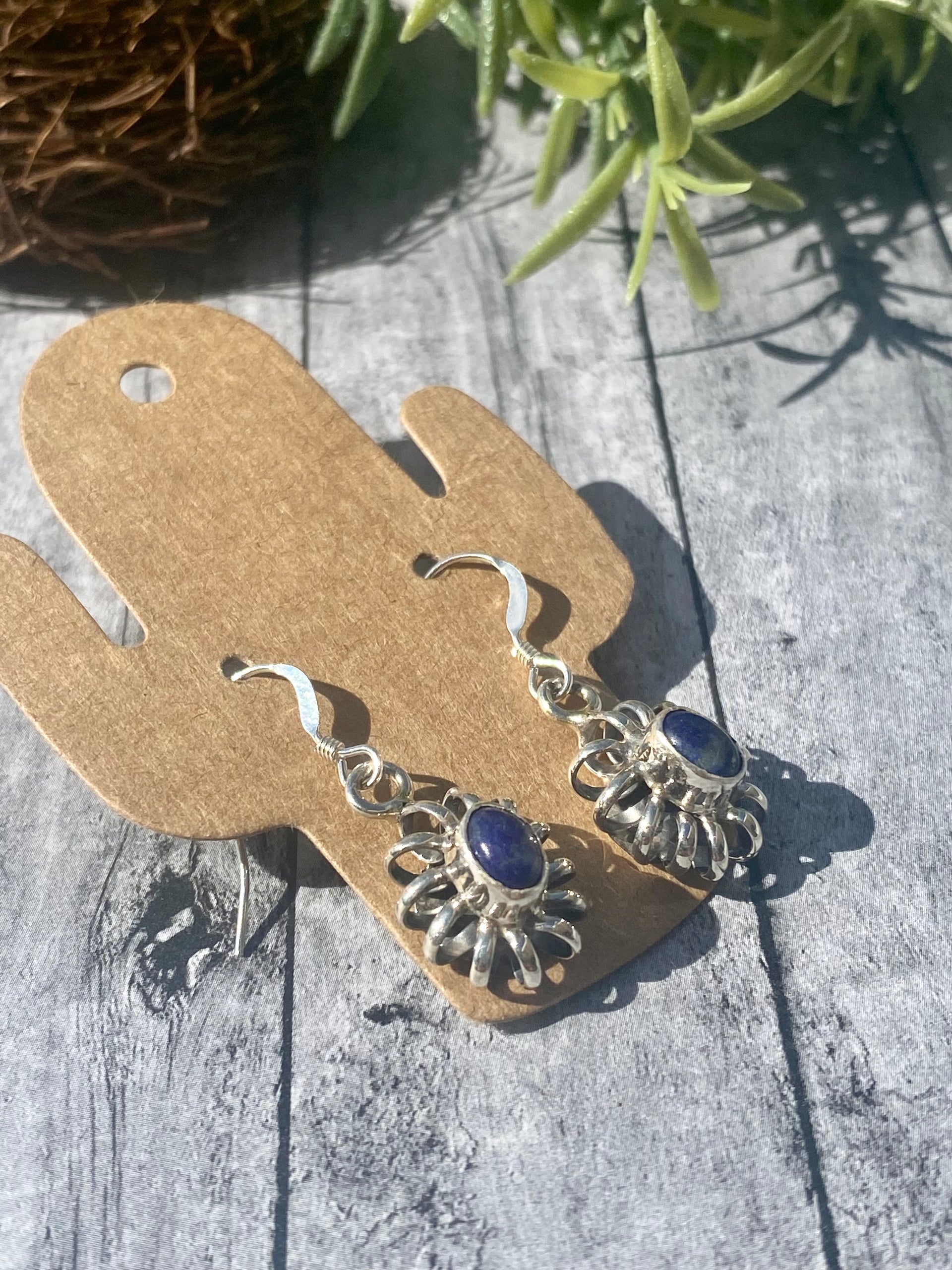 Navajo Made Lapis & Sterling Silver Dangle Earrings