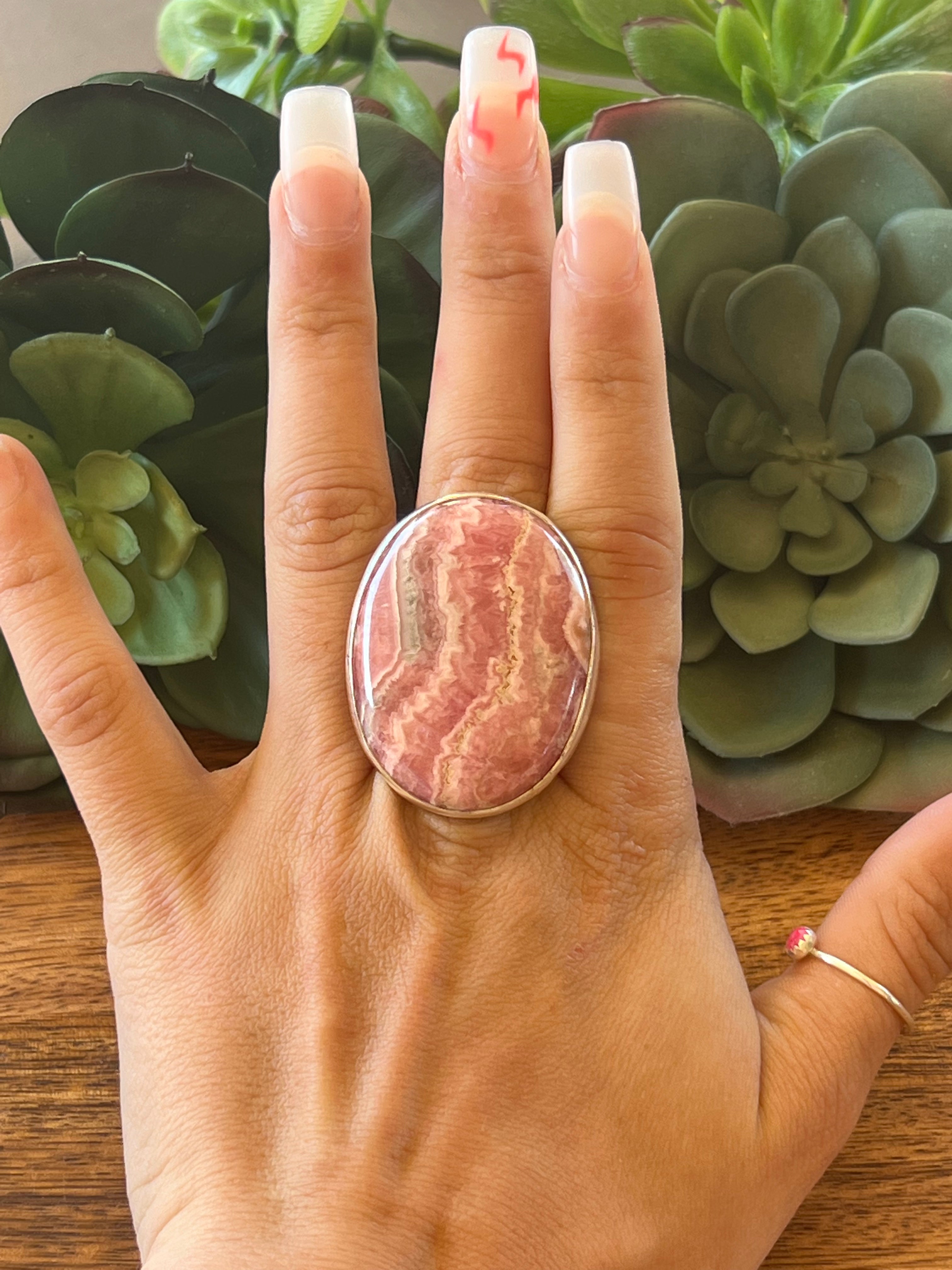 Navajo Made Rhodochrosite & Sterling Silver Ring Size 7.25