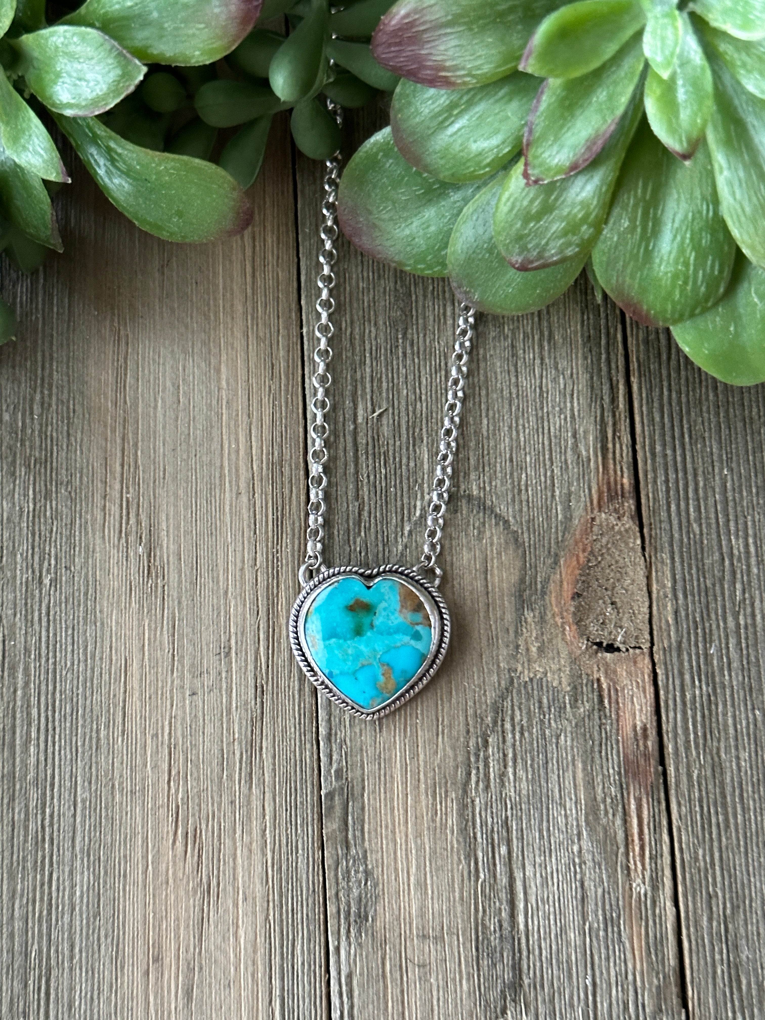 Southwest Made Turquoise & Sterling Silver Heart Necklace