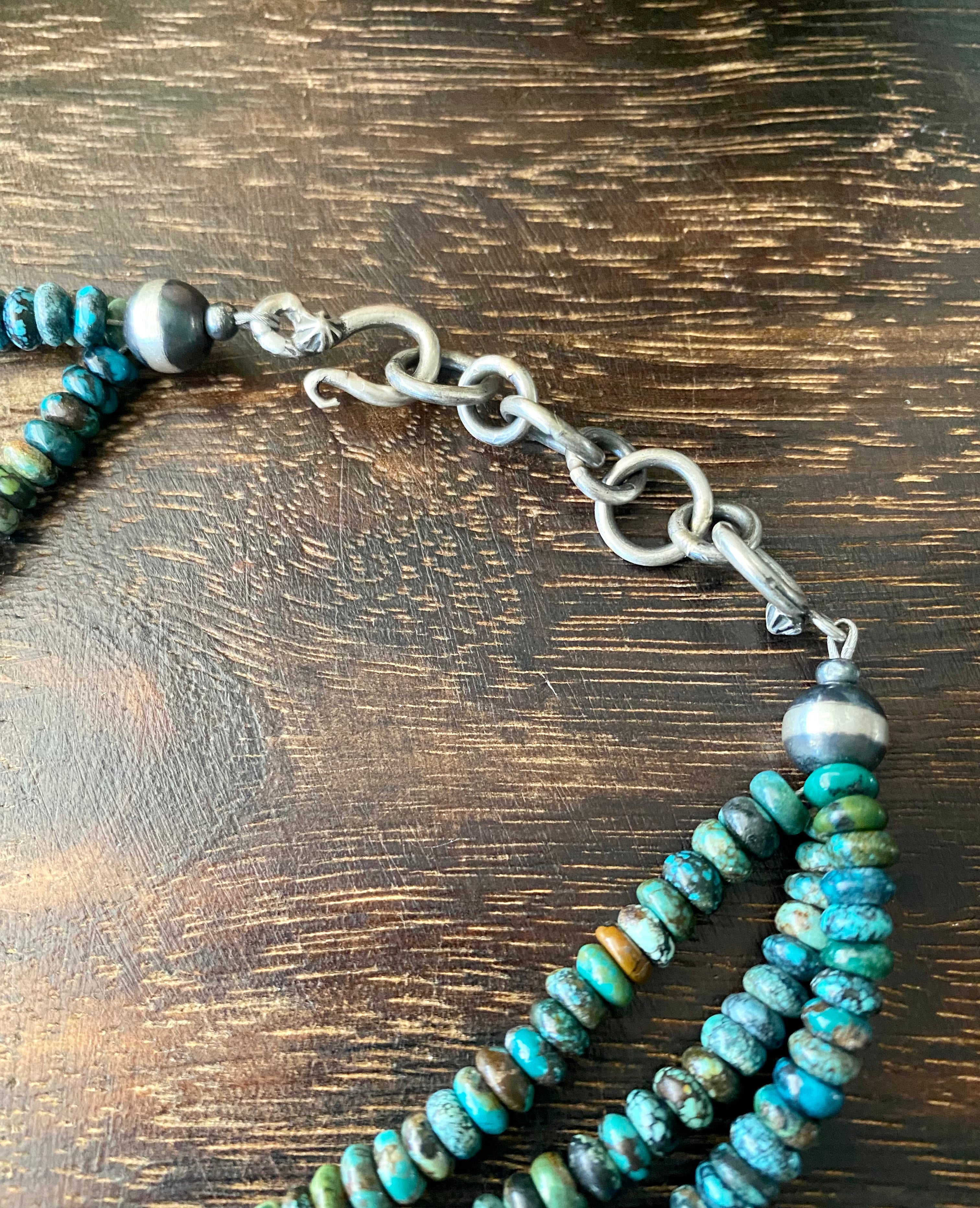 Navajo Made Multi Turquoise & Sterling Silver Multi Strand Pearl Necklace