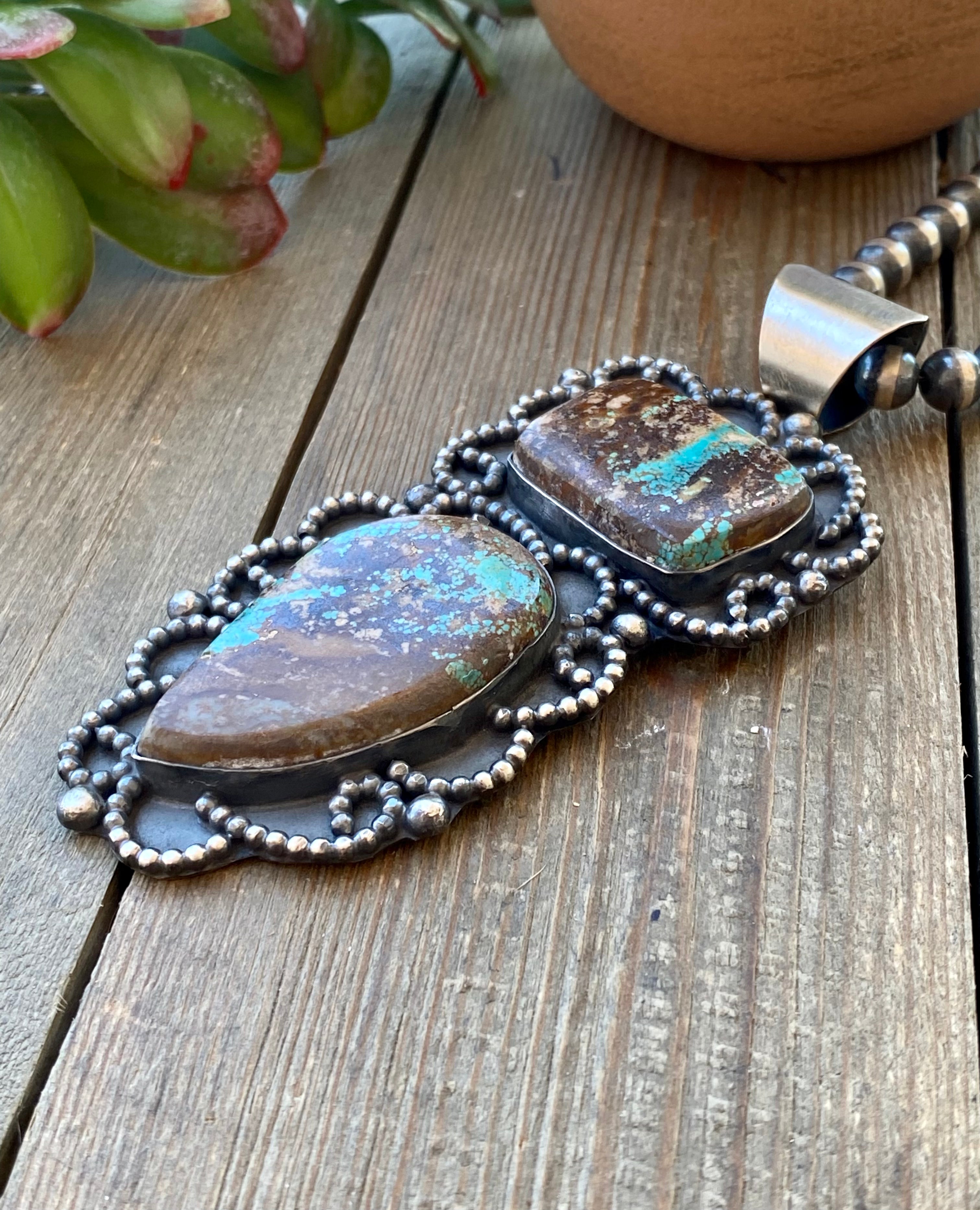 Navajo Made Pilot Mountain Turquoise & Sterling Silver Mega Pendant