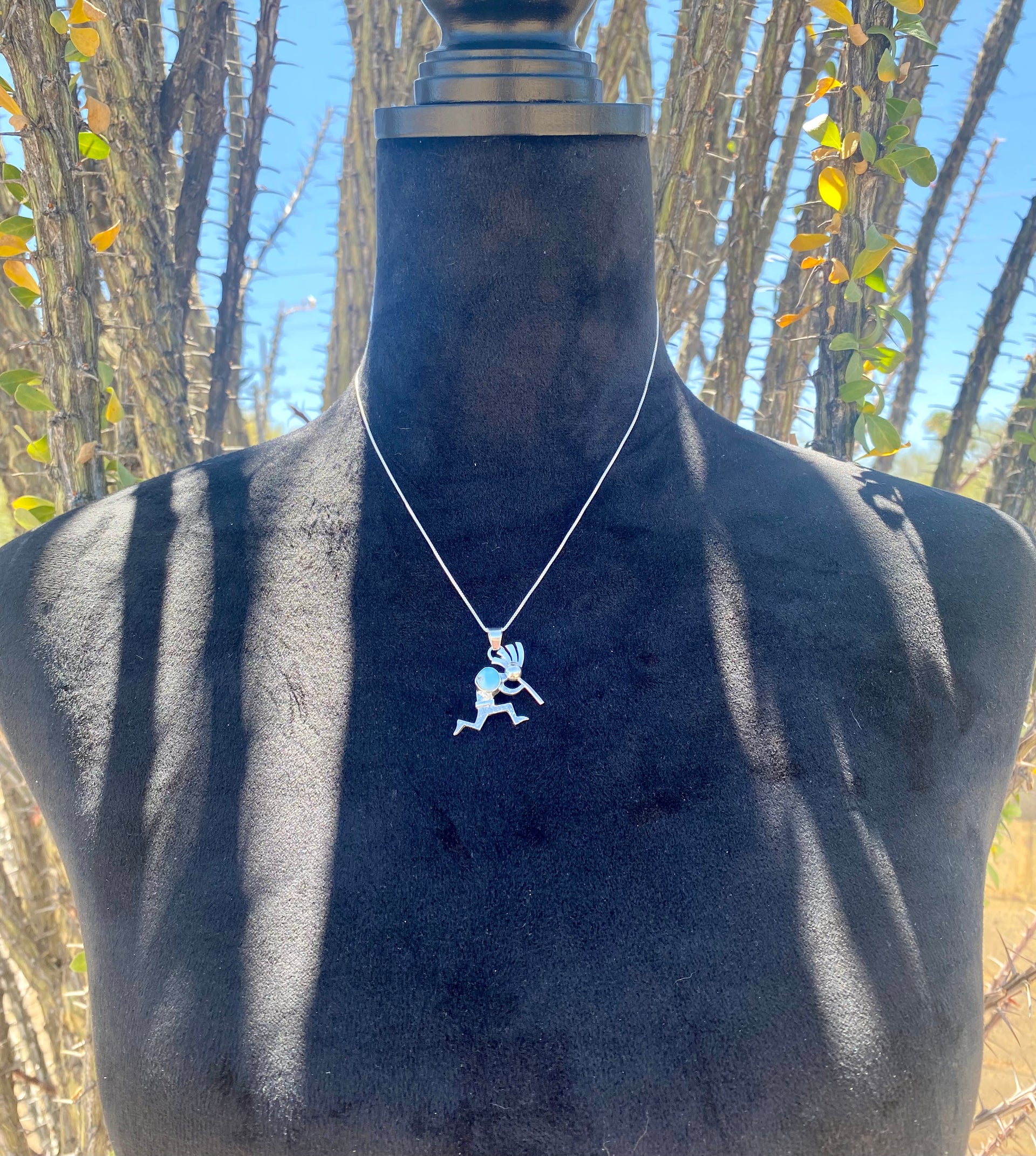 Navajo Made Golden Hill’s Turquoise & Sterling Silver Kokopelli Necklace