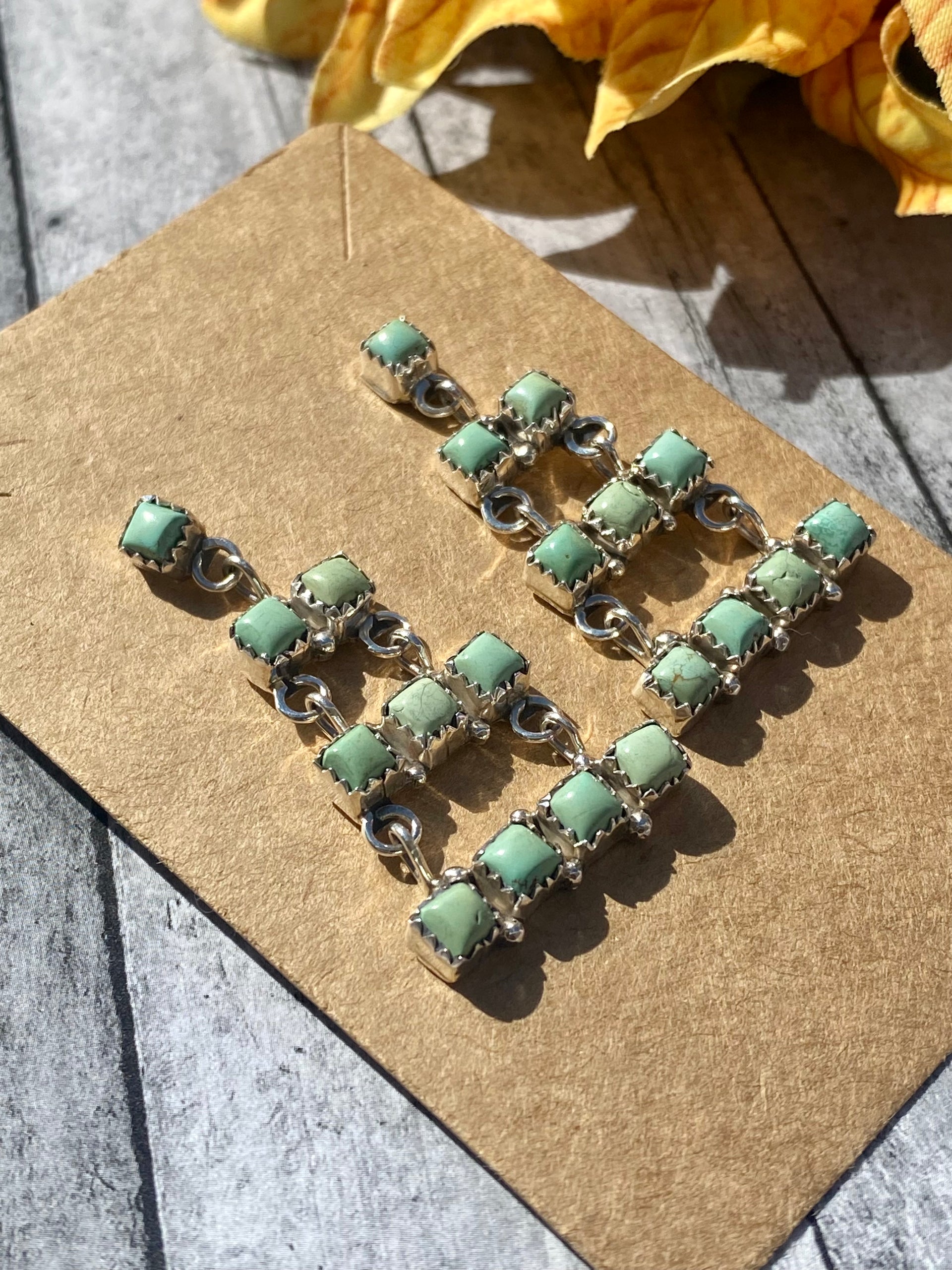Sam Arviso Navajo Made Kingman Turquoise & Sterling Silver Post Dangle Earrings