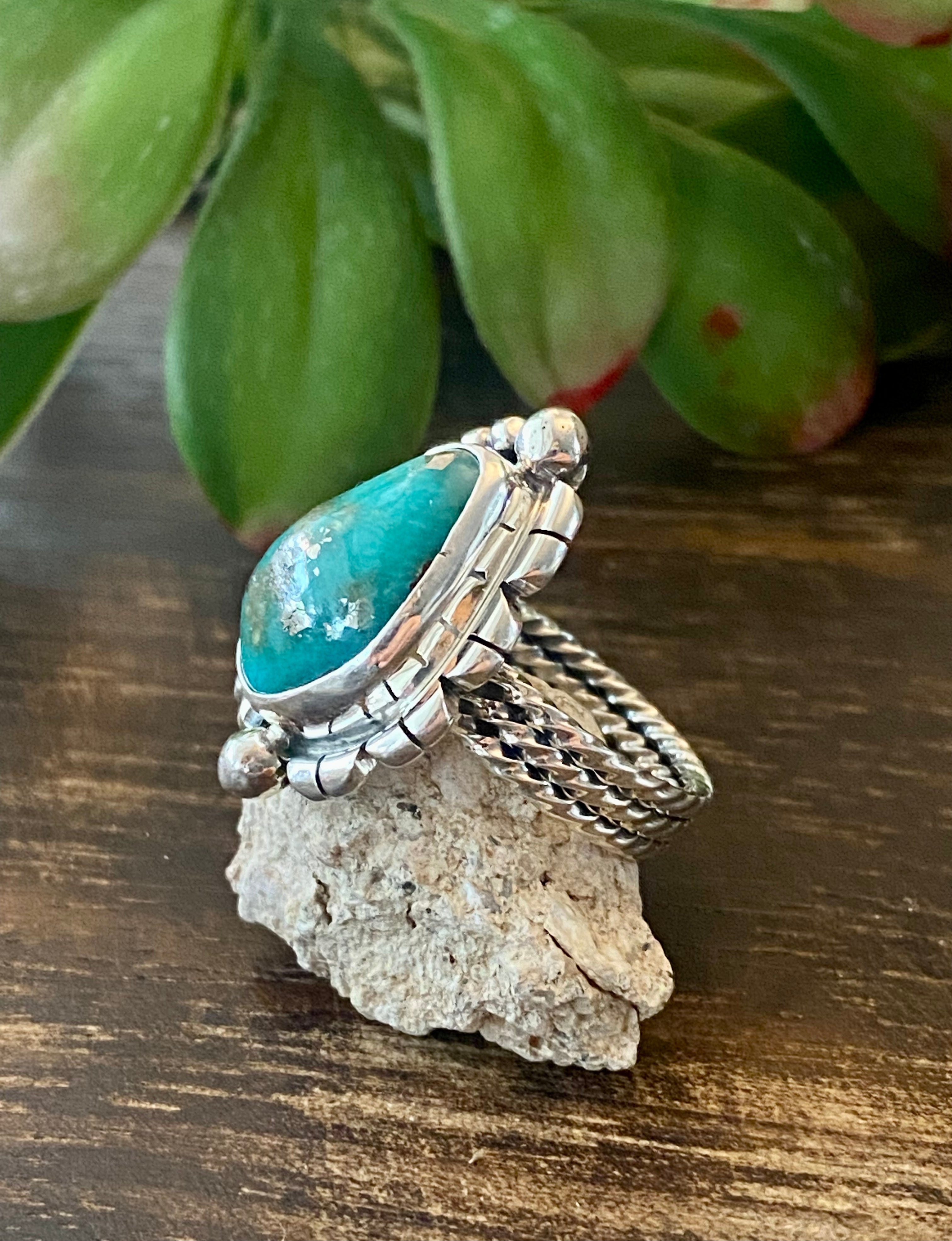 Larry Kay Kingman Turquoise & Sterling Silver Ring Size 7.25