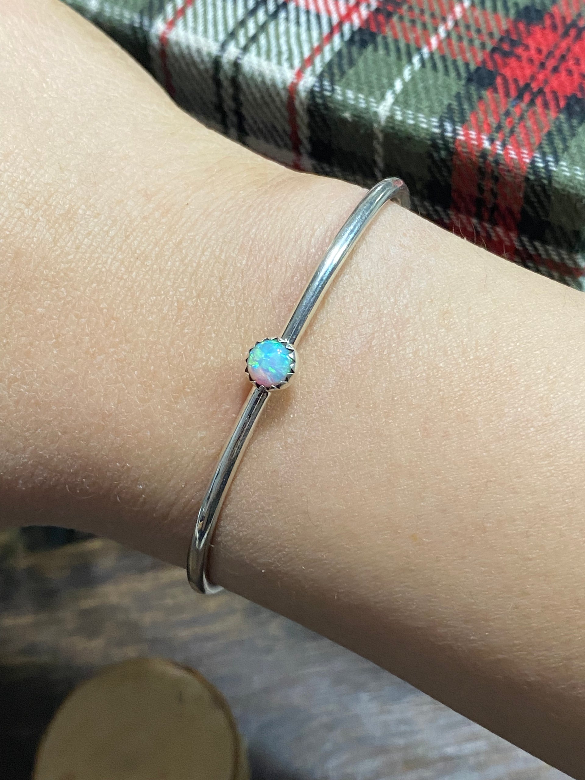 Navajo Made White Opal & Sterling Silver Cuff Bracelet