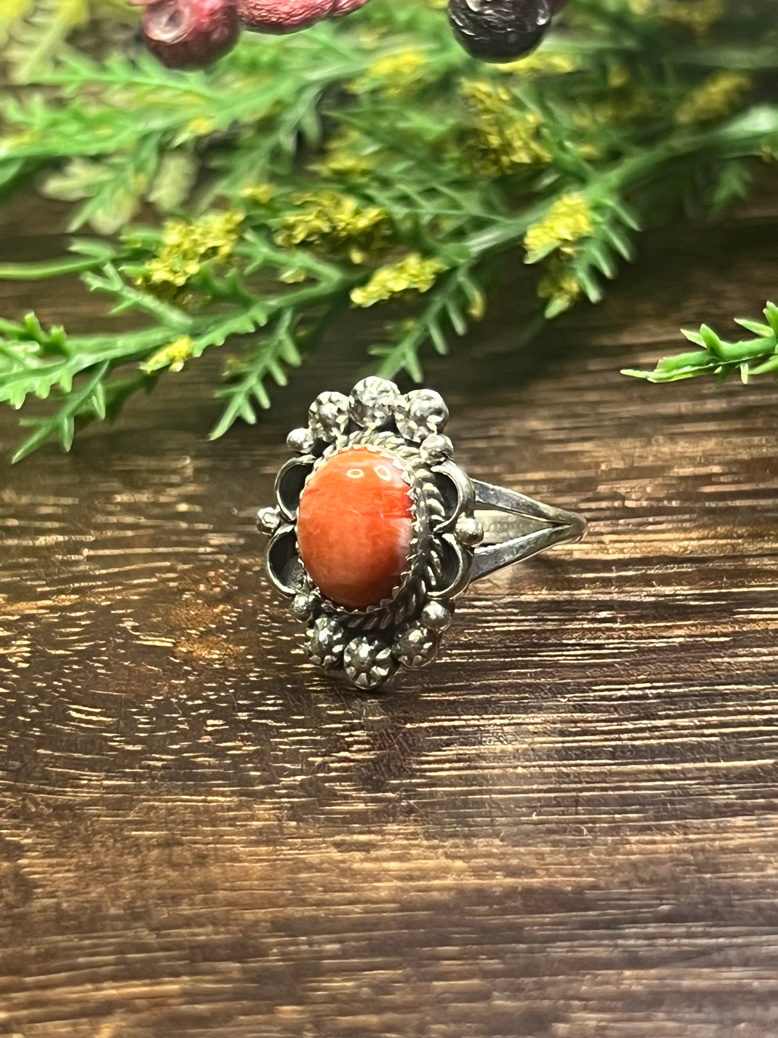 Freda Martinez Spiny Oyster & Sterling Silver Ring Size 7.5