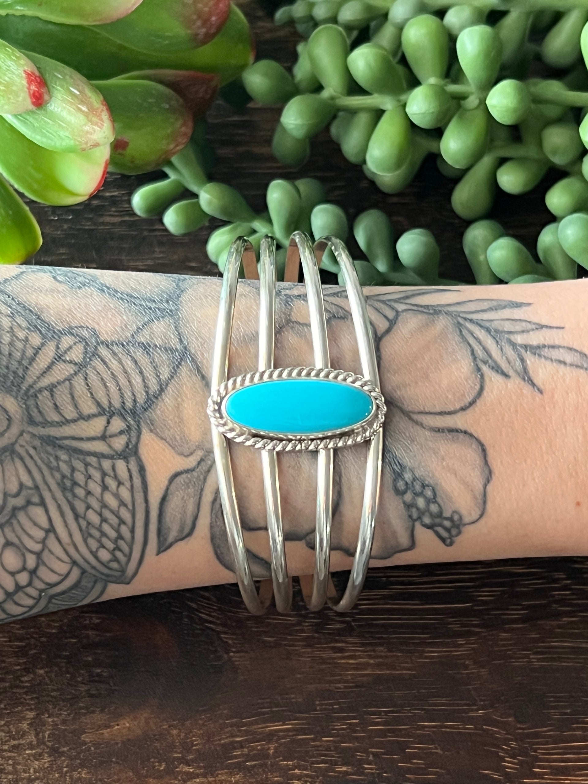 Navajo Made Kingman Turquoise & Sterling Silver Cuff Bracelet