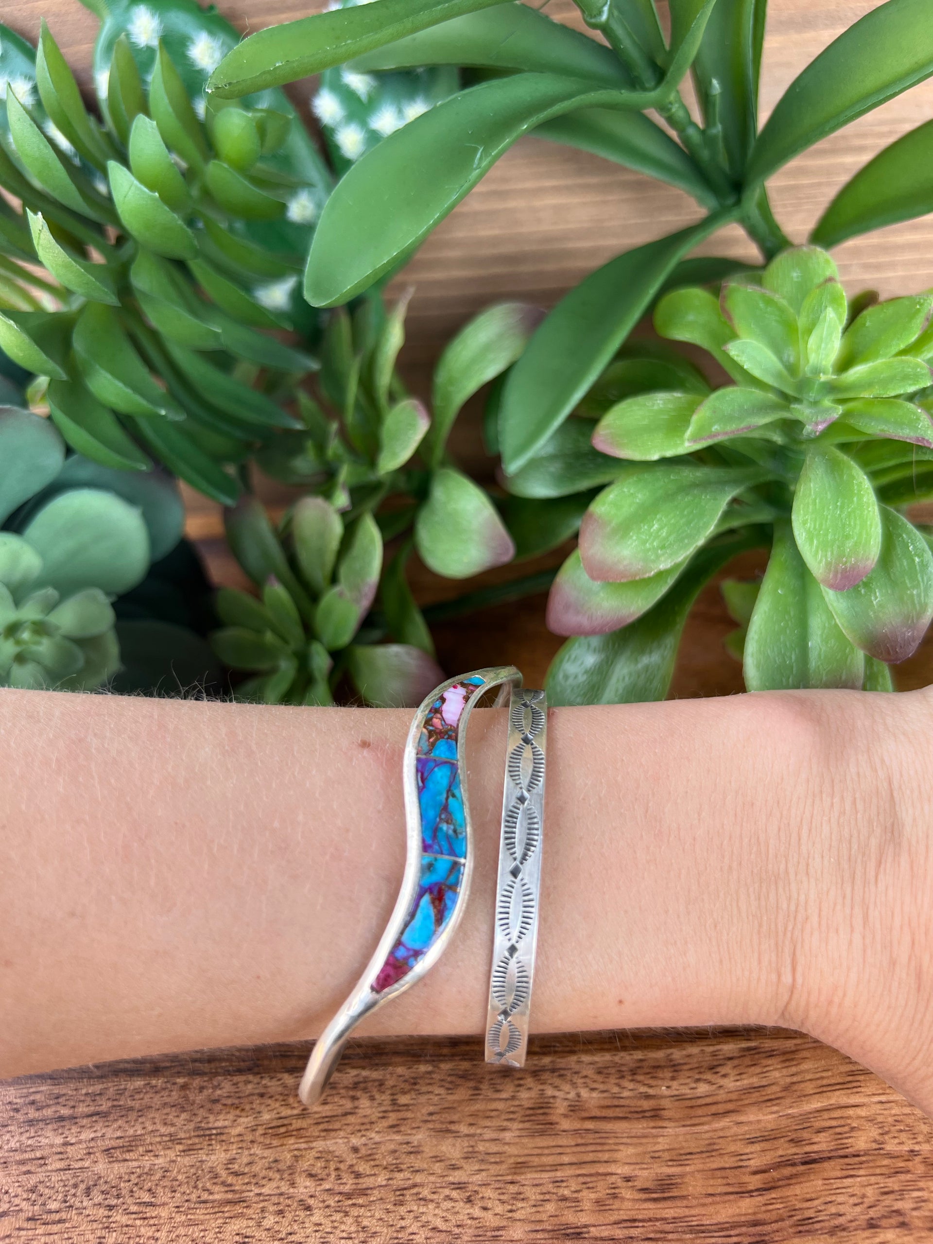 Navajo Pink Mohave Turquoise & Sterling Silver Cuff Bracelet