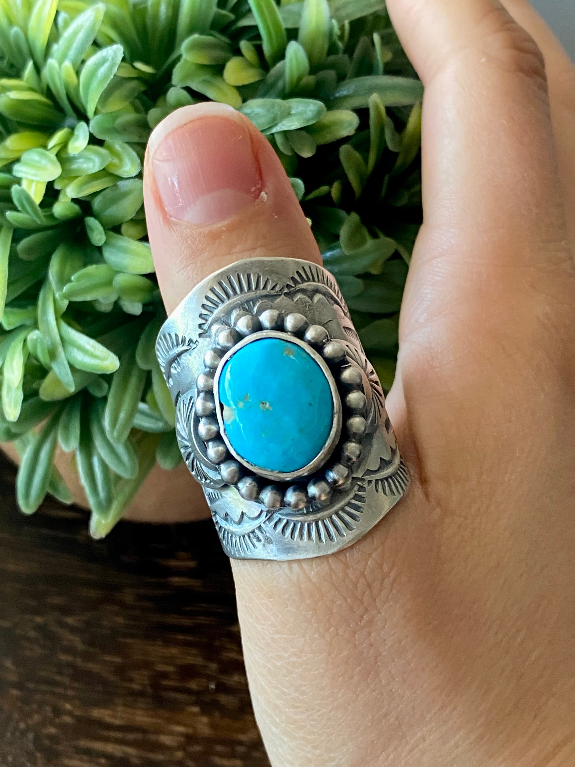 Boyd J Ashley Kingman Turquoise & Sterling Silver Ring Size 14.75