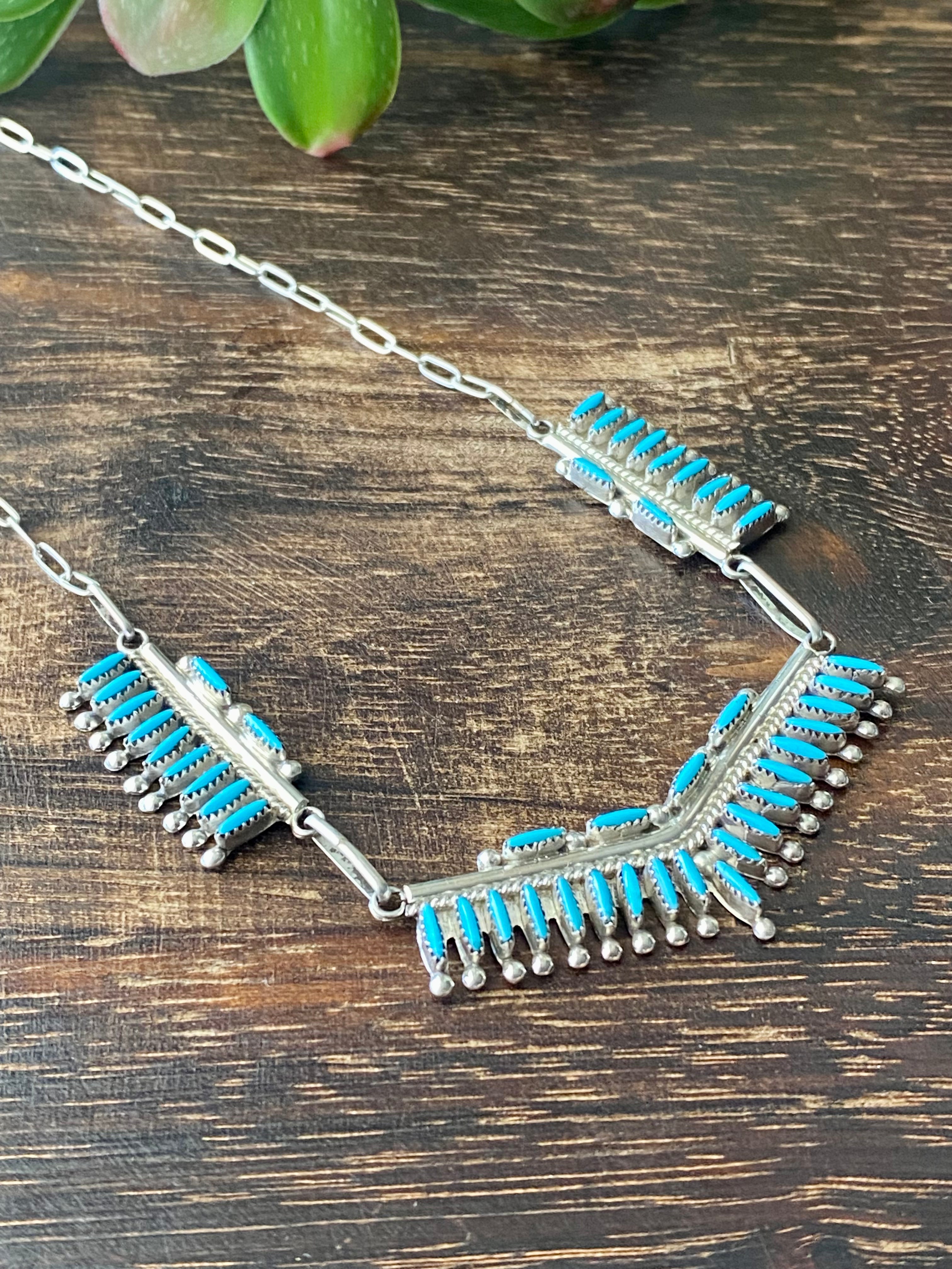 Zuni Made Turquoise & Sterling Silver Needlepoint Necklace Set