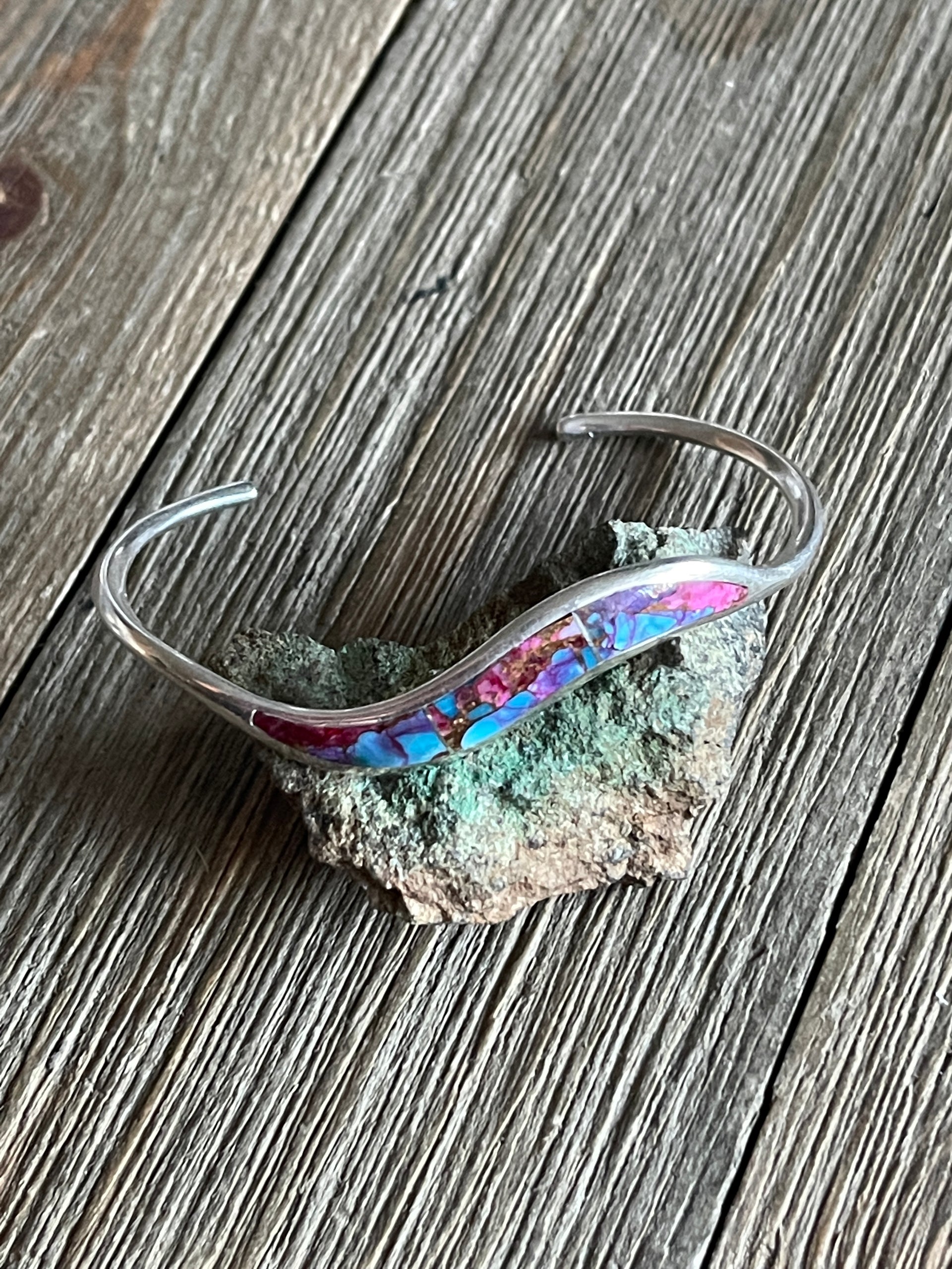 Navajo Pink Mohave Turquoise & Sterling Silver Cuff Bracelet