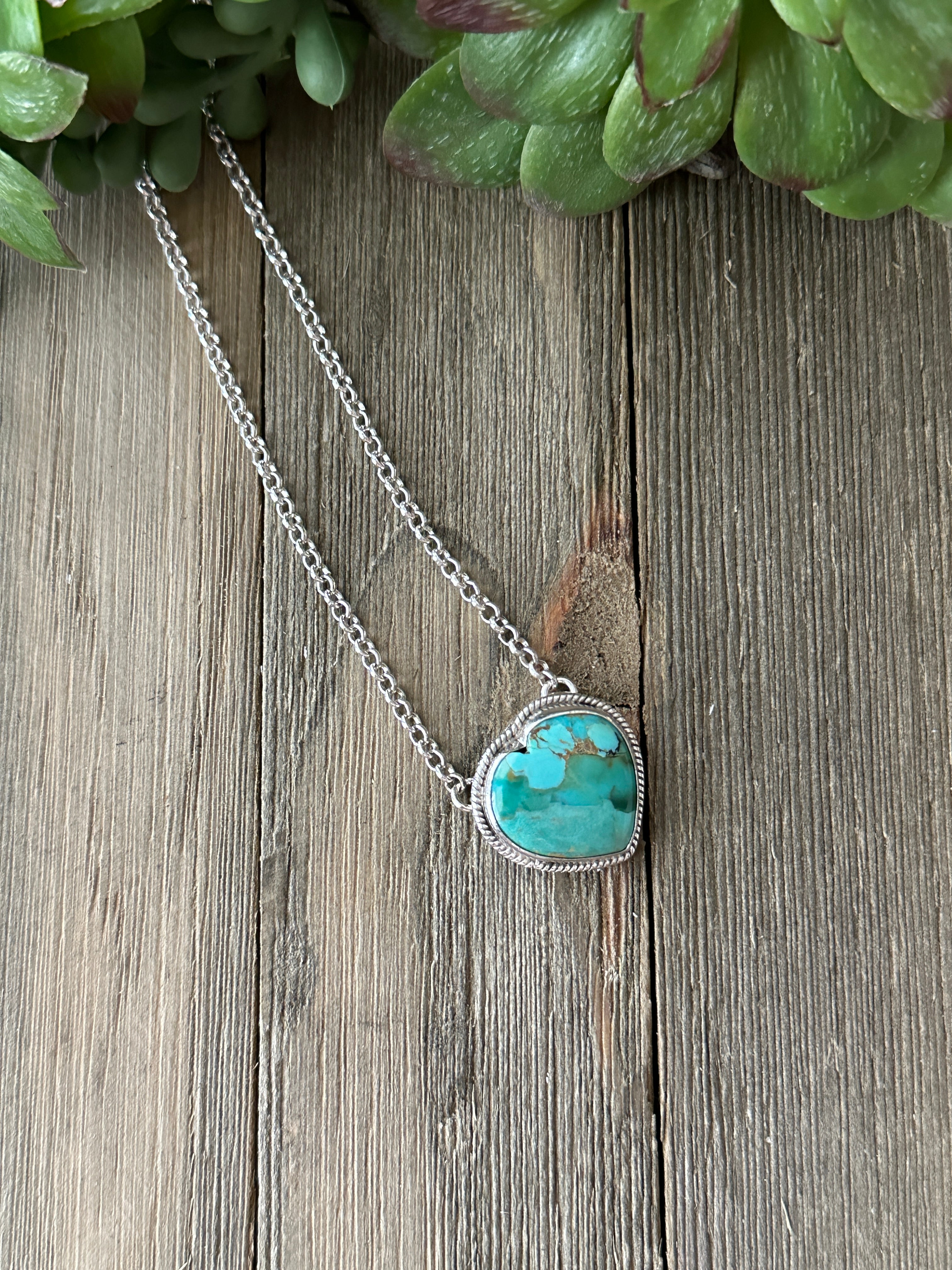 Southwest Made Turquoise & Sterling Silver Heart Necklace