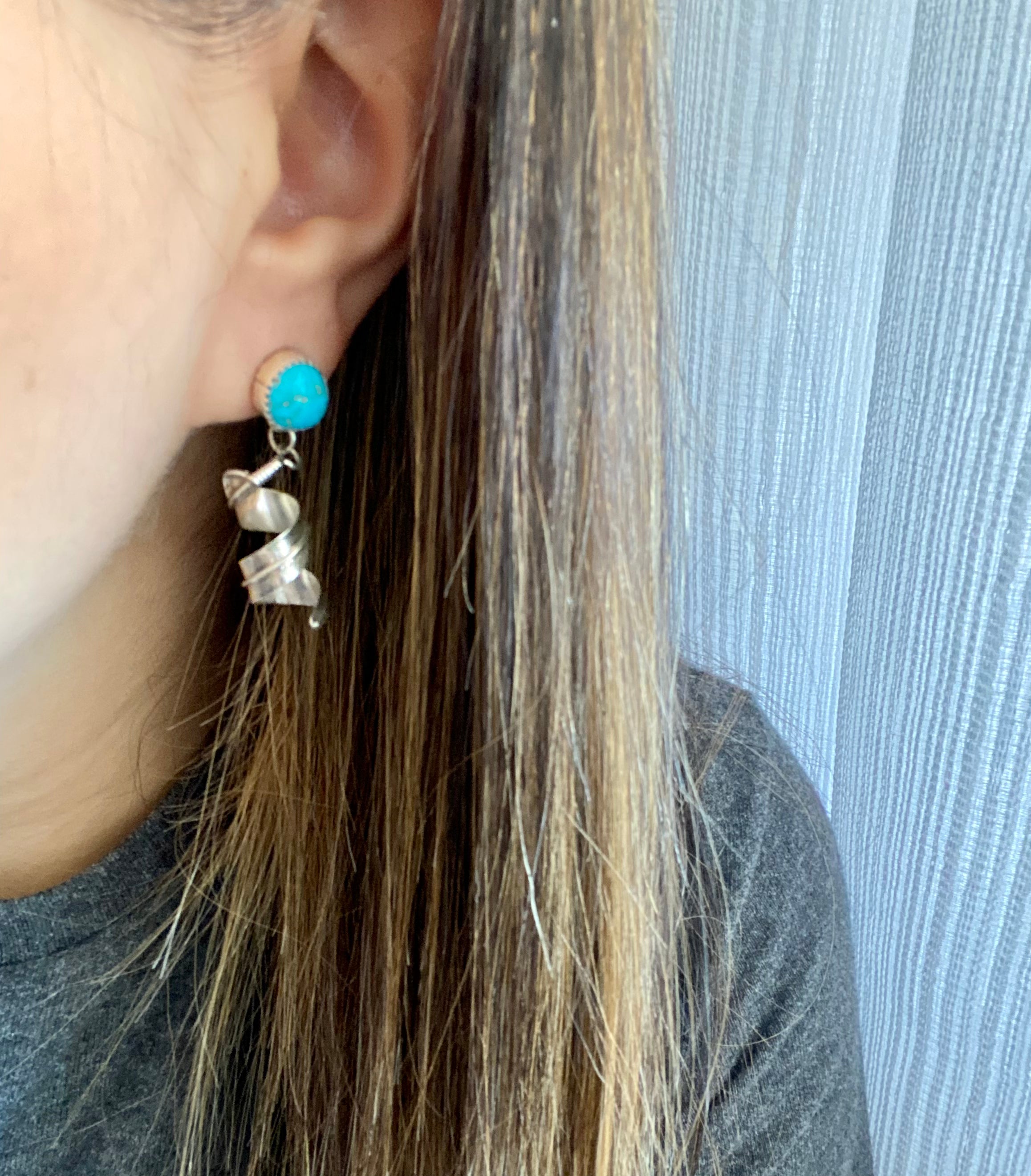 Chester Charlie Kingman Turquoise & Sterling Silver Post Dangle Earrings