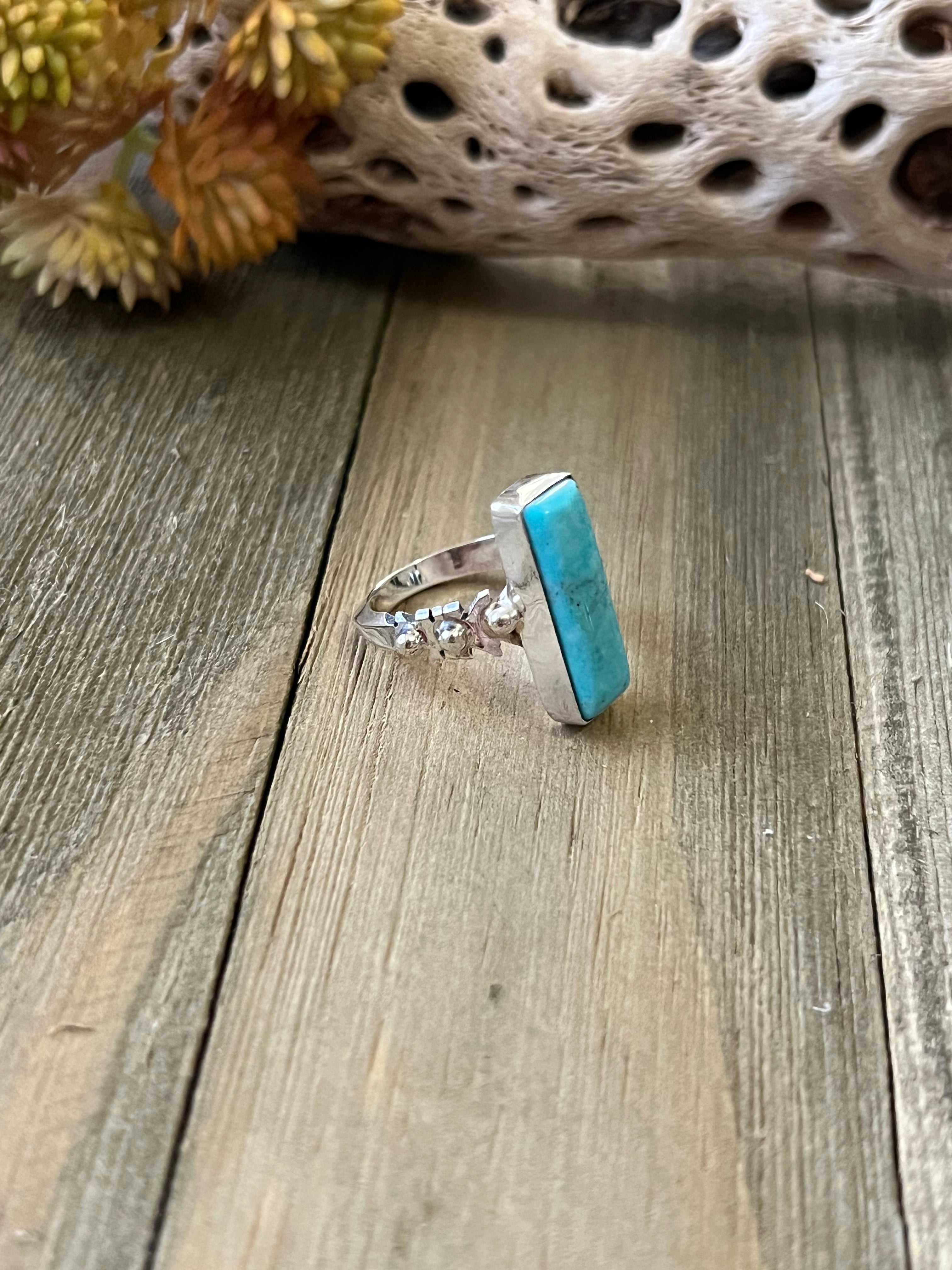 Navajo Made Kingman Turquoise & Sterling Silver Ring Size 7