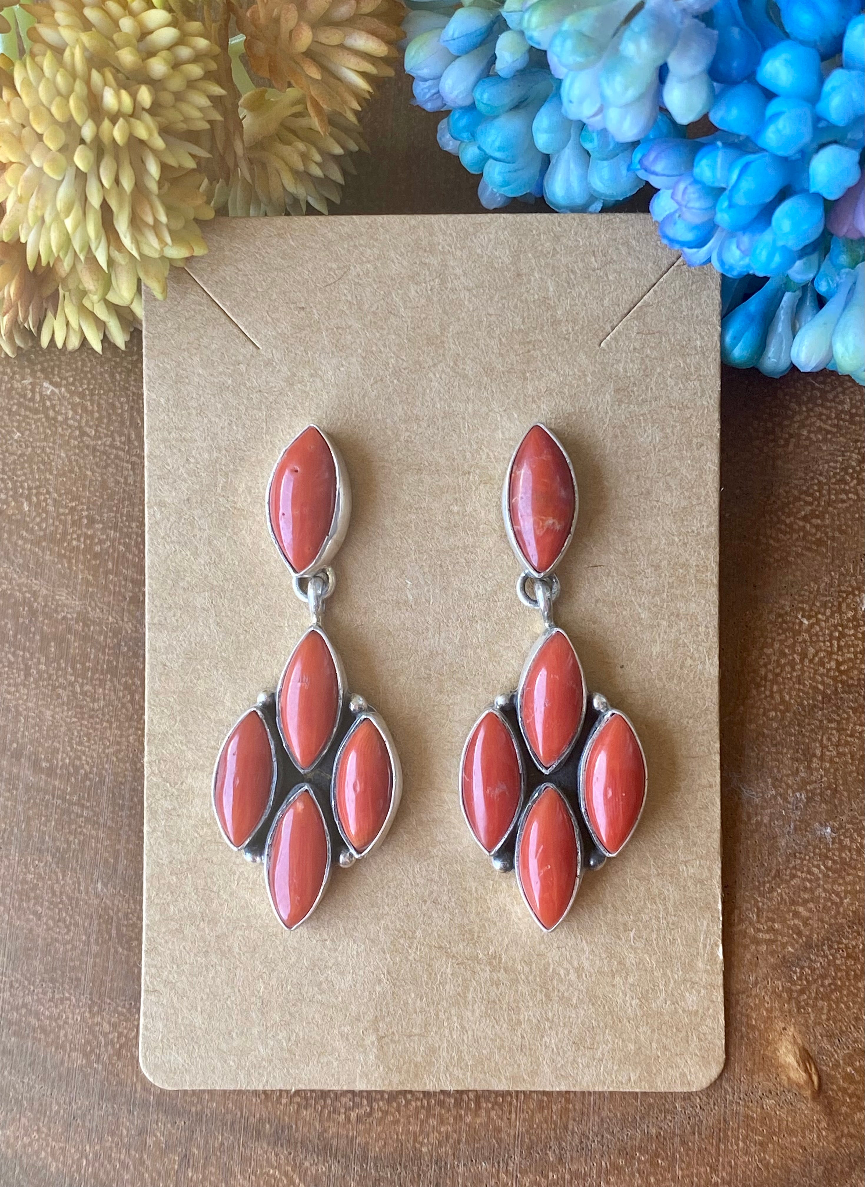 E. Richards Natural Mediterranean Coral & Sterling Silver Post Earrings