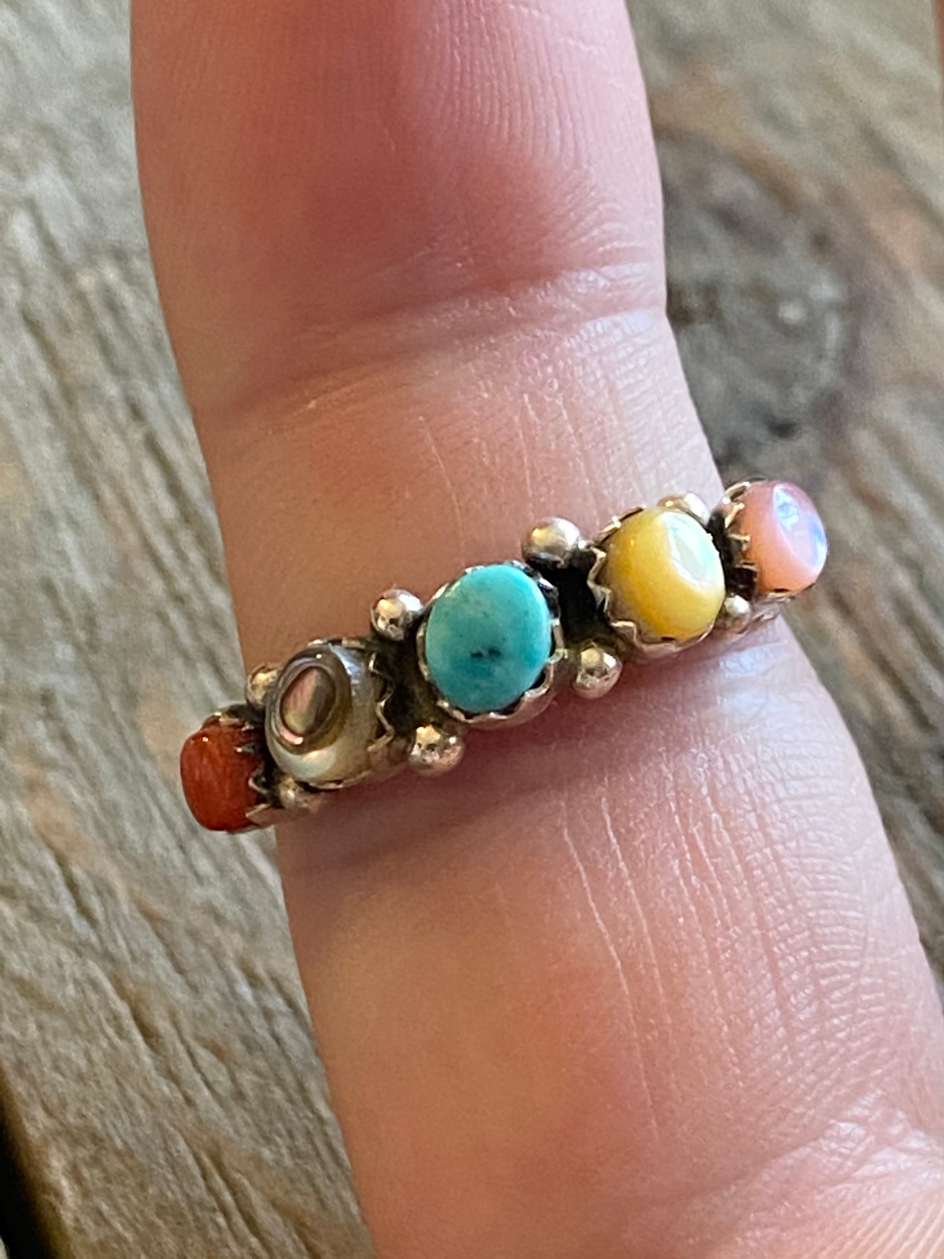 Zuni Multi Stone & Sterling Silver Ring Size 7