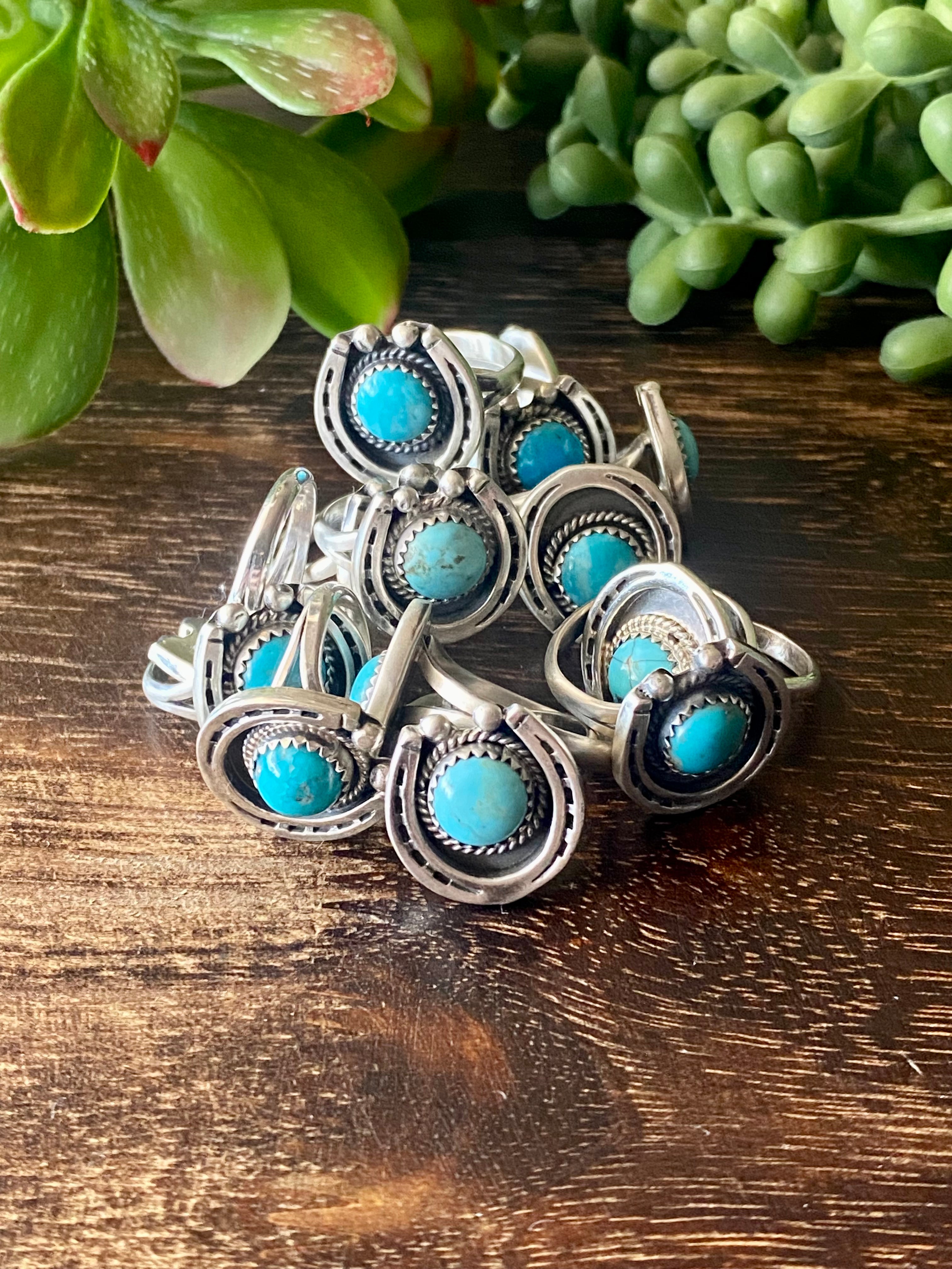 Navajo Made Kingman Turquoise & Sterling Silver Horseshoe Rings