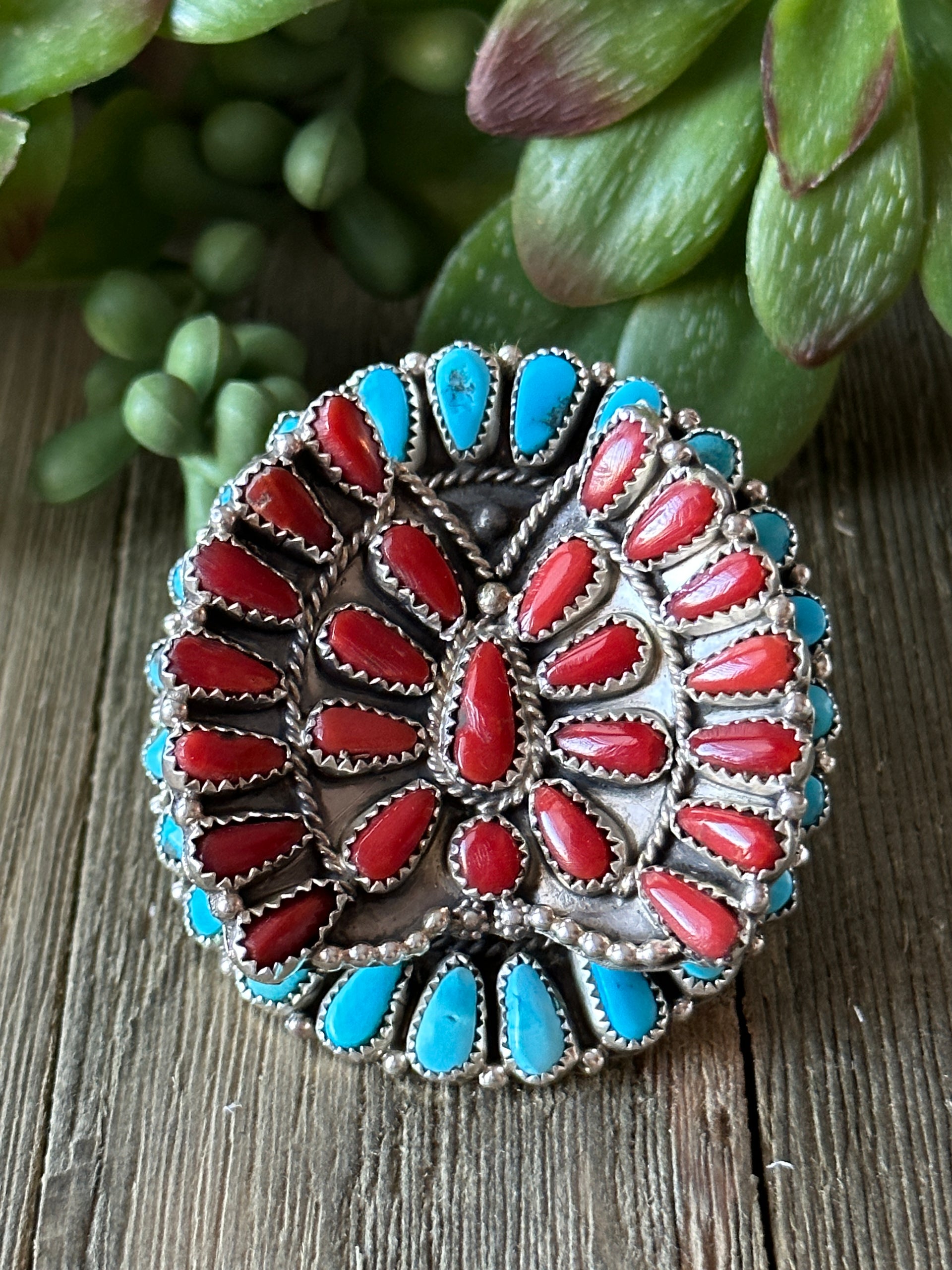 Navajo Made Multi Stone & Sterling Silver Butterfly Cluster Adjustable Ring