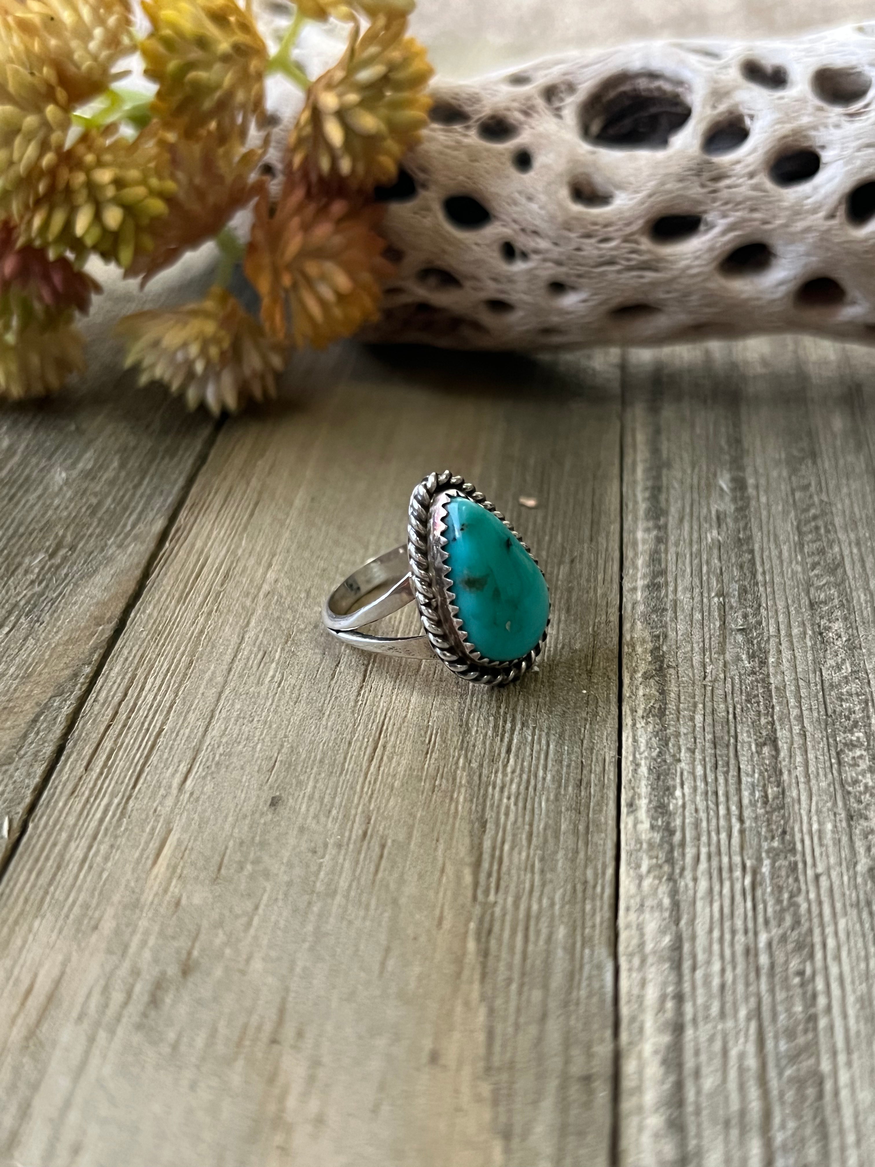 Navajo Made Kingman Turquoise & Sterling Silver Ring Size 7