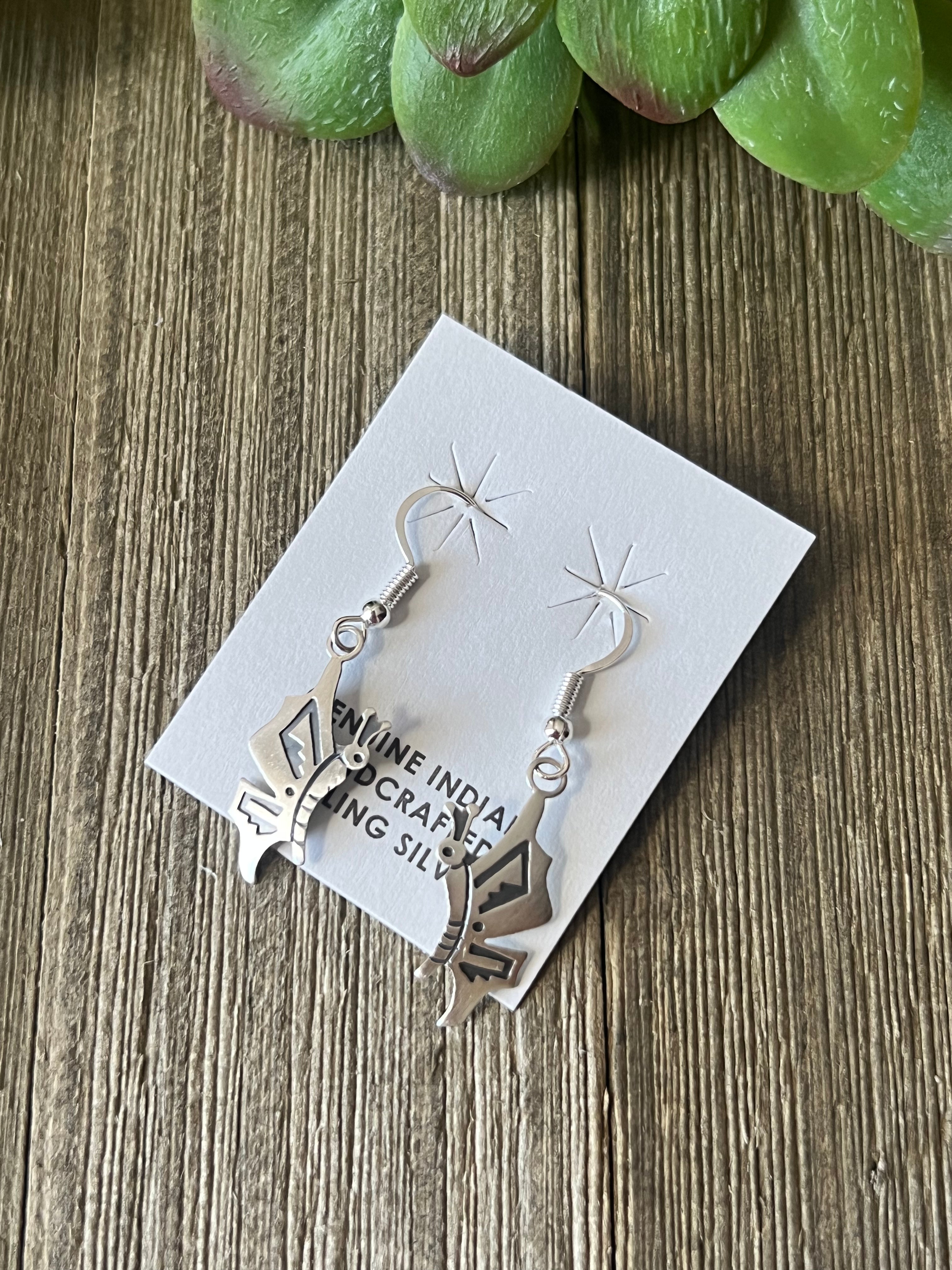 Navajo Made Sterling Silver Dangle Butterfly Earrings