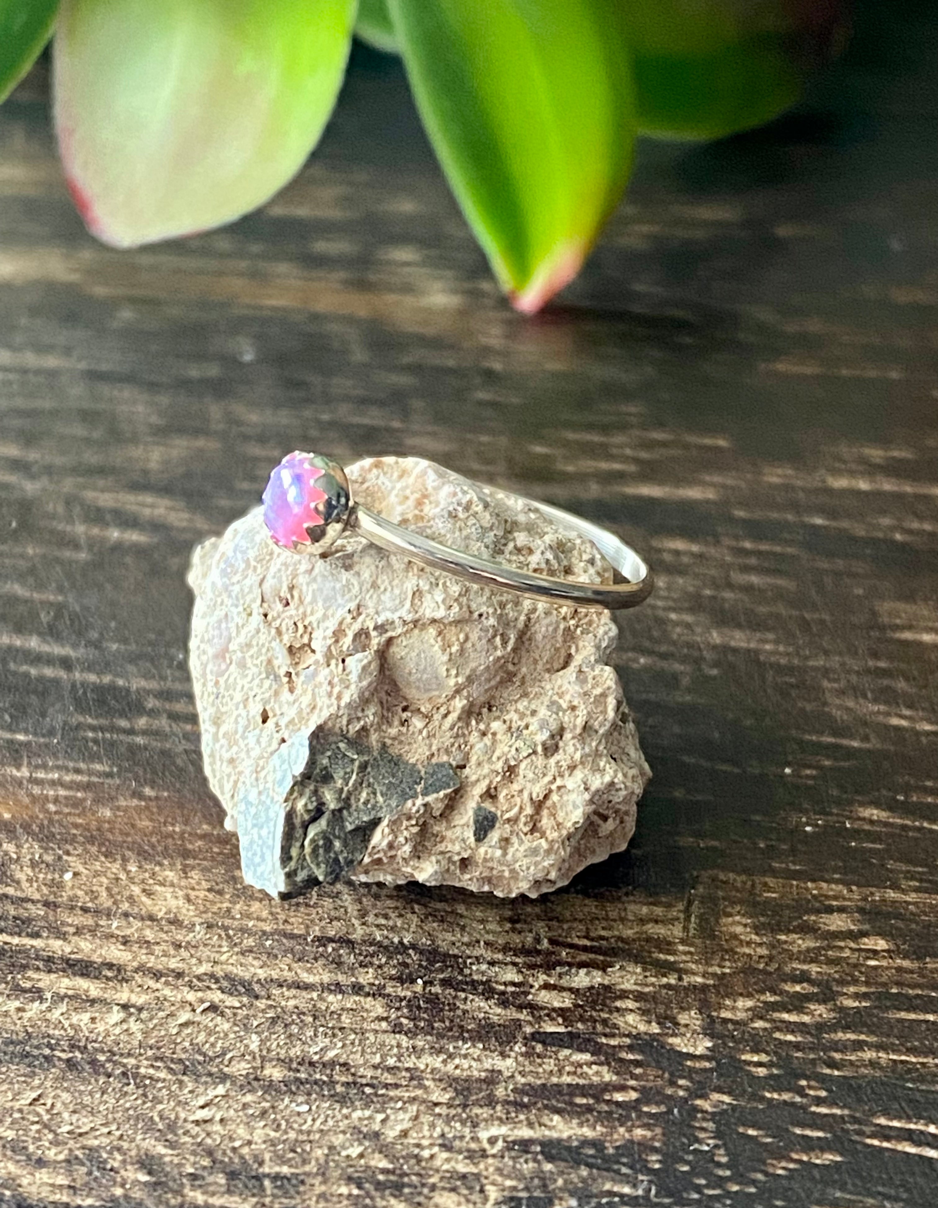 Navajo Made Pink Opal & Sterling Silver Ring Size 5.25