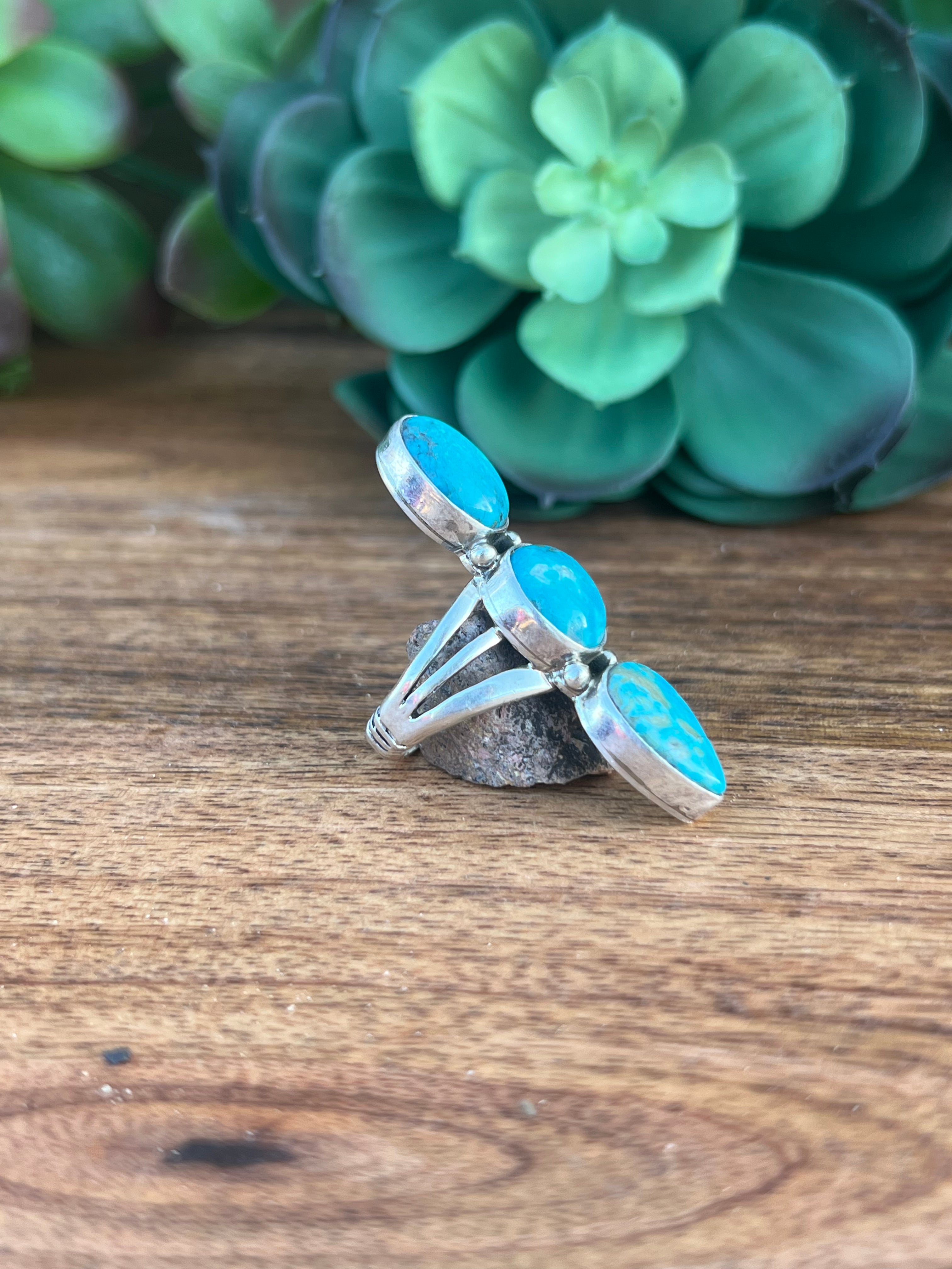 P. Yazzie Kingman Turquoise & Sterling Silver Ring Size 7