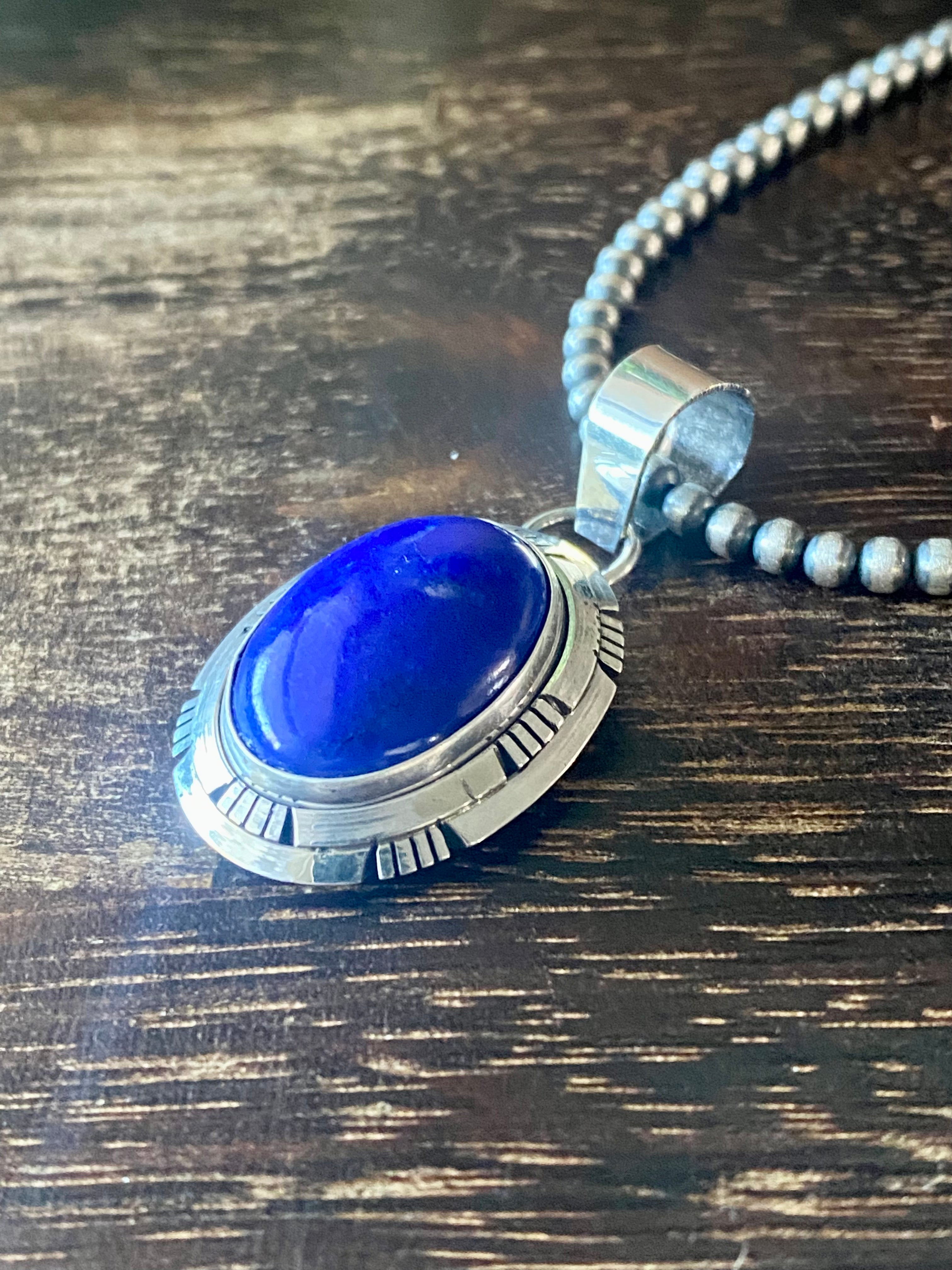 Navajo Made Lapis & Sterling Silver Pendant