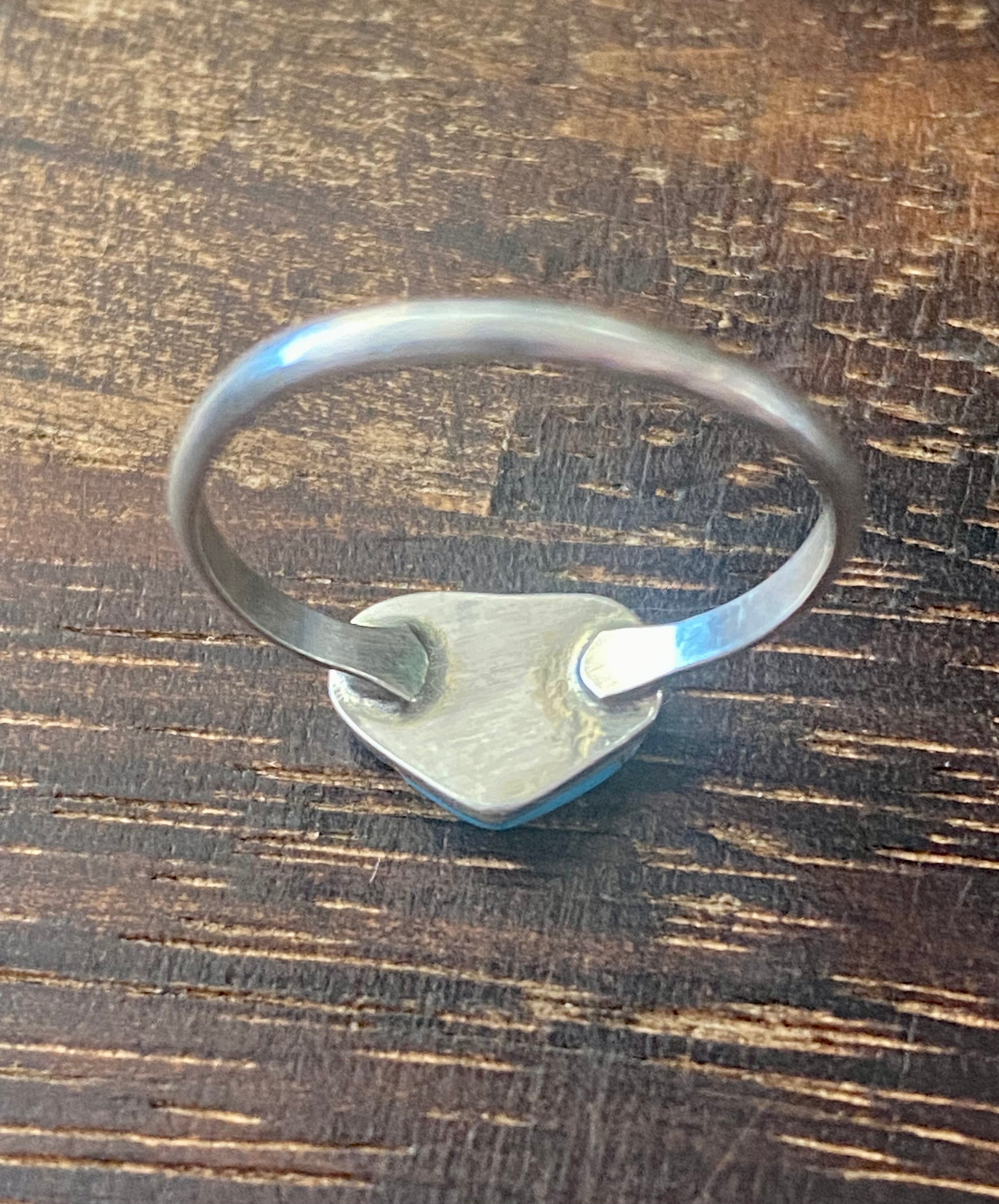 Navajo Made Turquoise & Sterling Silver Inlay Heart Ring Size