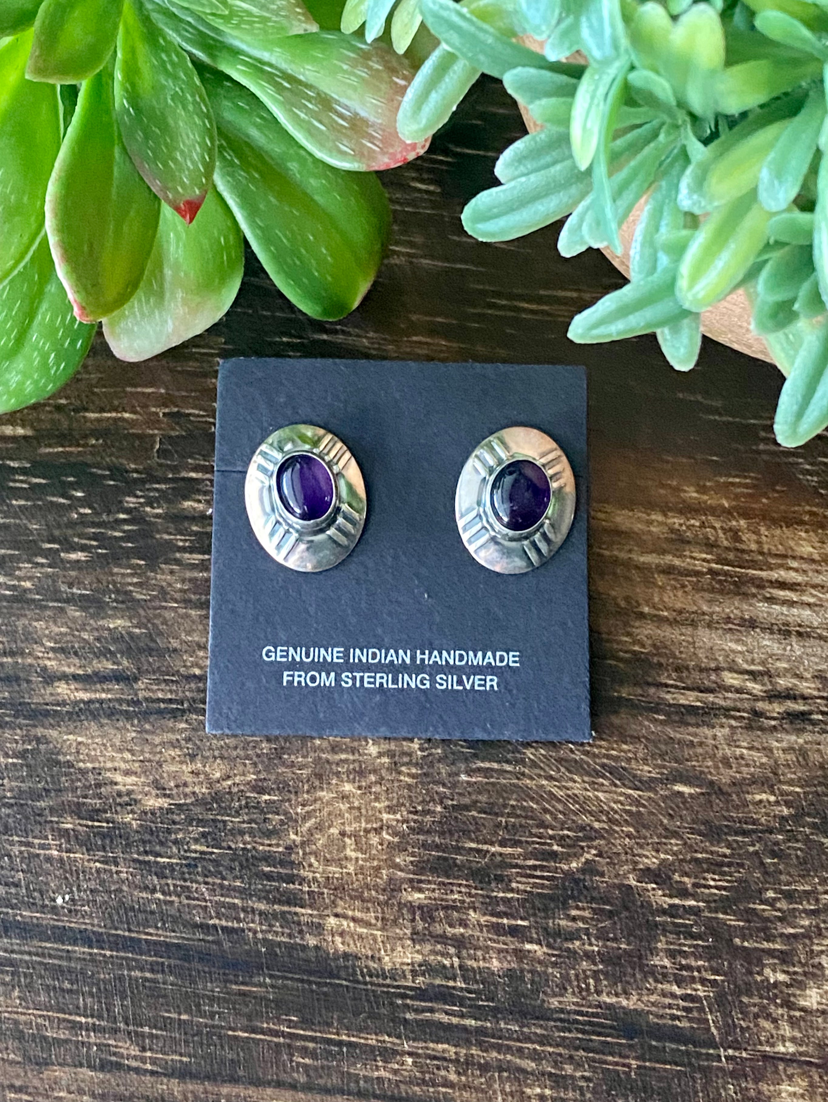 Navajo Made Amethyst & Sterling Silver Post Earrings