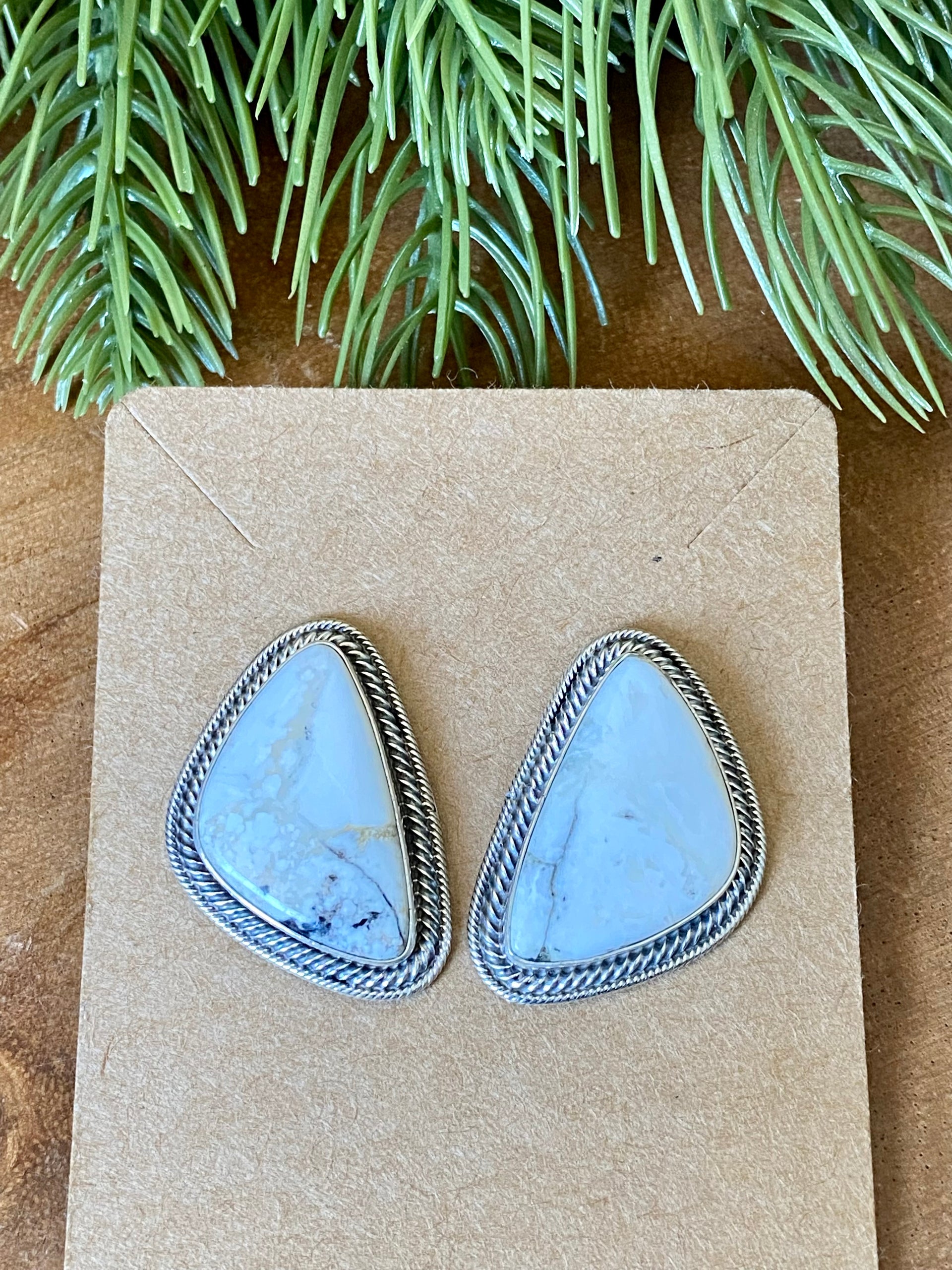Mark Yazzie White Buffalo & Sterling Silver Post Earrings