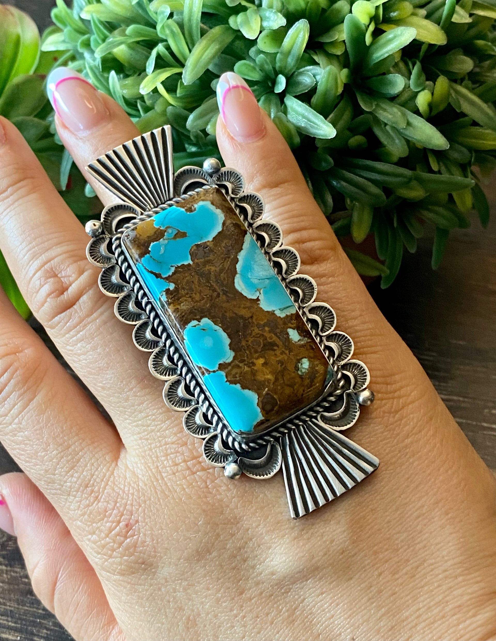 Alex Sanchez Natural #8 Turquoise & Sterling Silver Ring Size 9